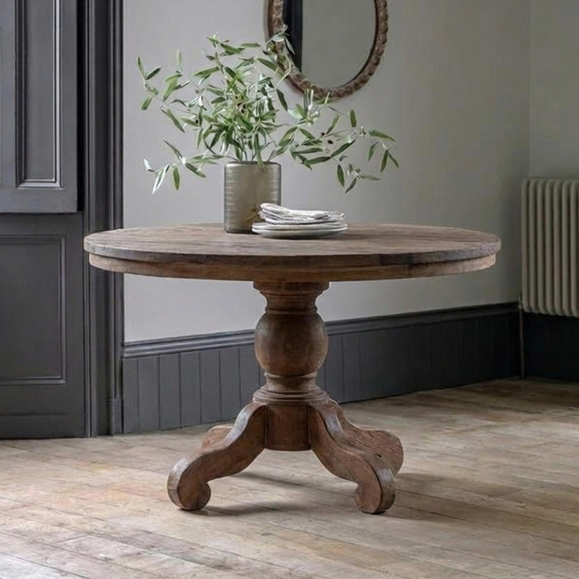 Floris Dining Table - 160cm - 6 Seater - Round - Pedestal - Brown - Recycled Teak Wood