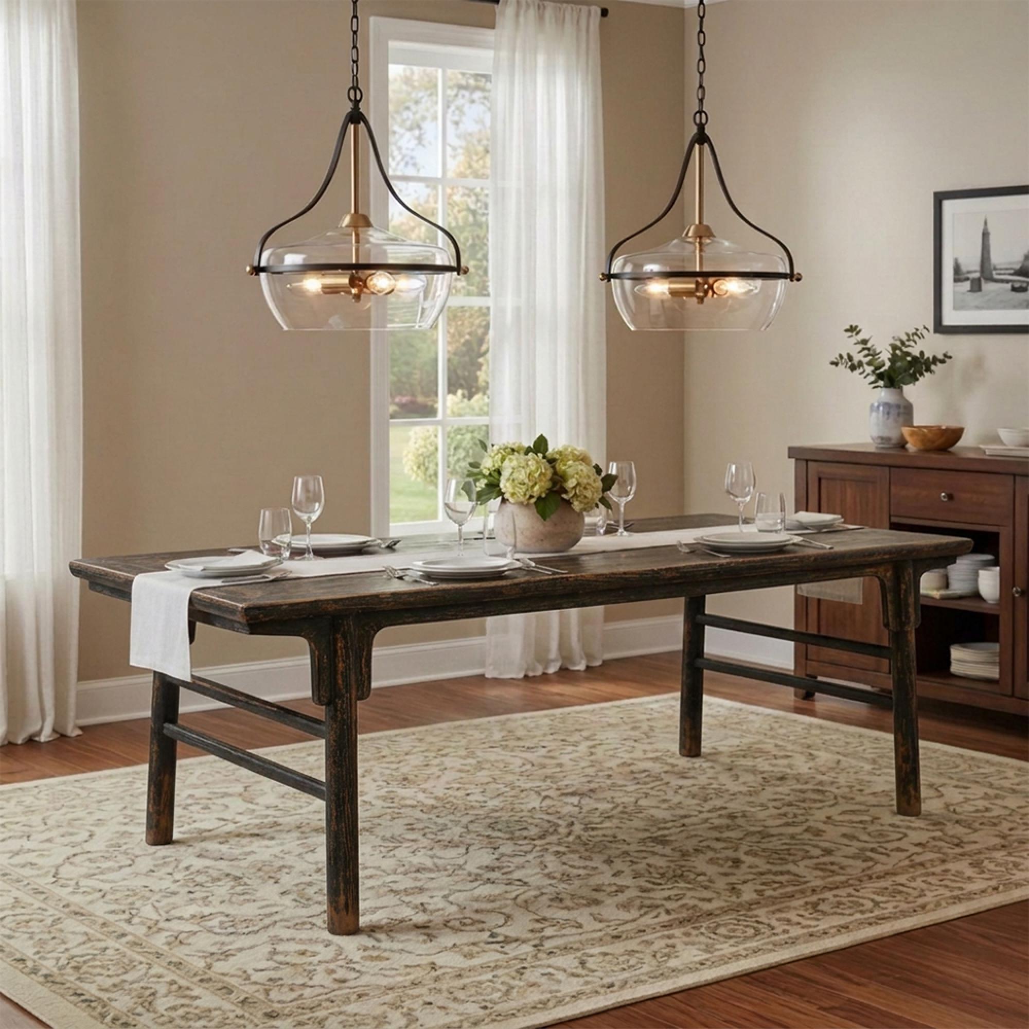 Distressed Dining Table - 233cm - 10 Seater - Black - Dark Wood
