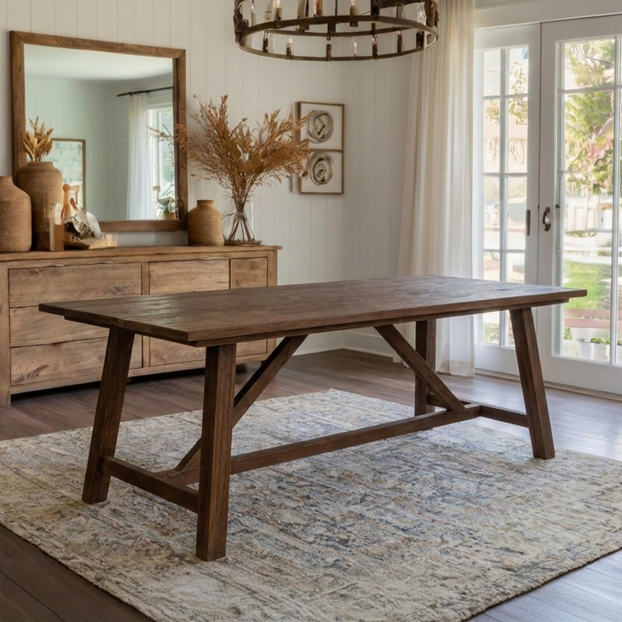 Kentucky Dining Table - 240cm - 10 Seater - Trestle Base - Brown - Wooden