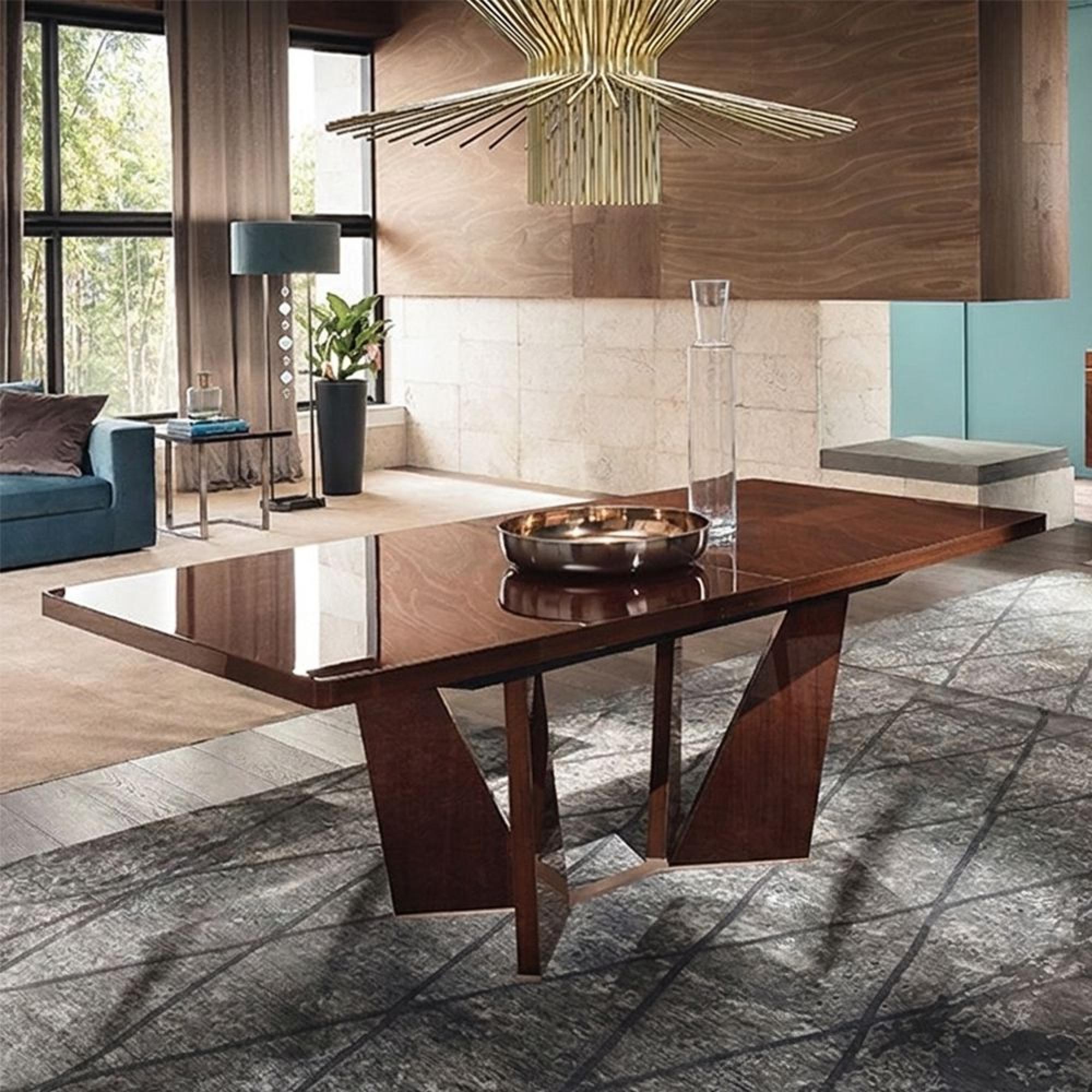 Bellagio Extending Dining Table - 160cm-210cm - 6-8 Seater - Sculptural Angled Base - High Gloss Walnut - Wooden