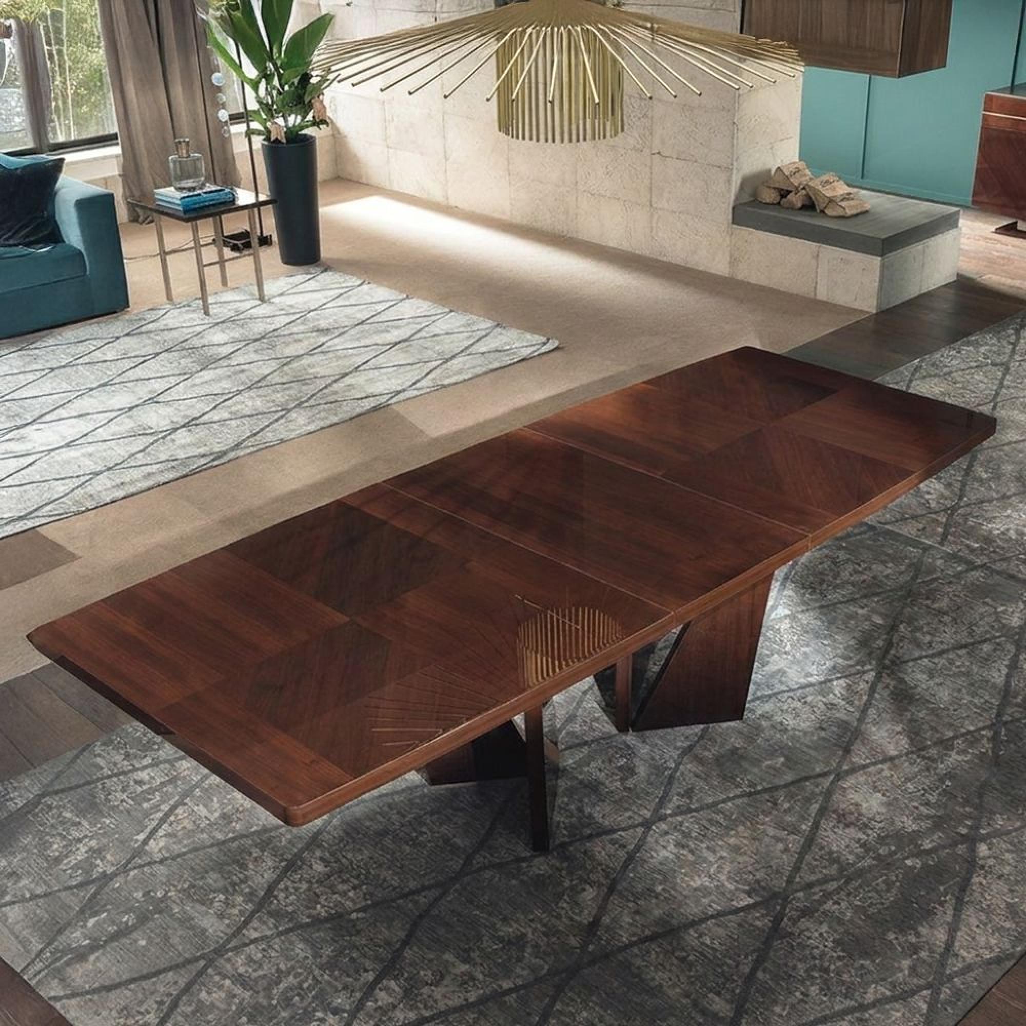 Bellagio Extending Dining Table - 208cm-262cm - 8-10 Seater - Sculptural Angled Base - High Gloss Walnut - Wooden