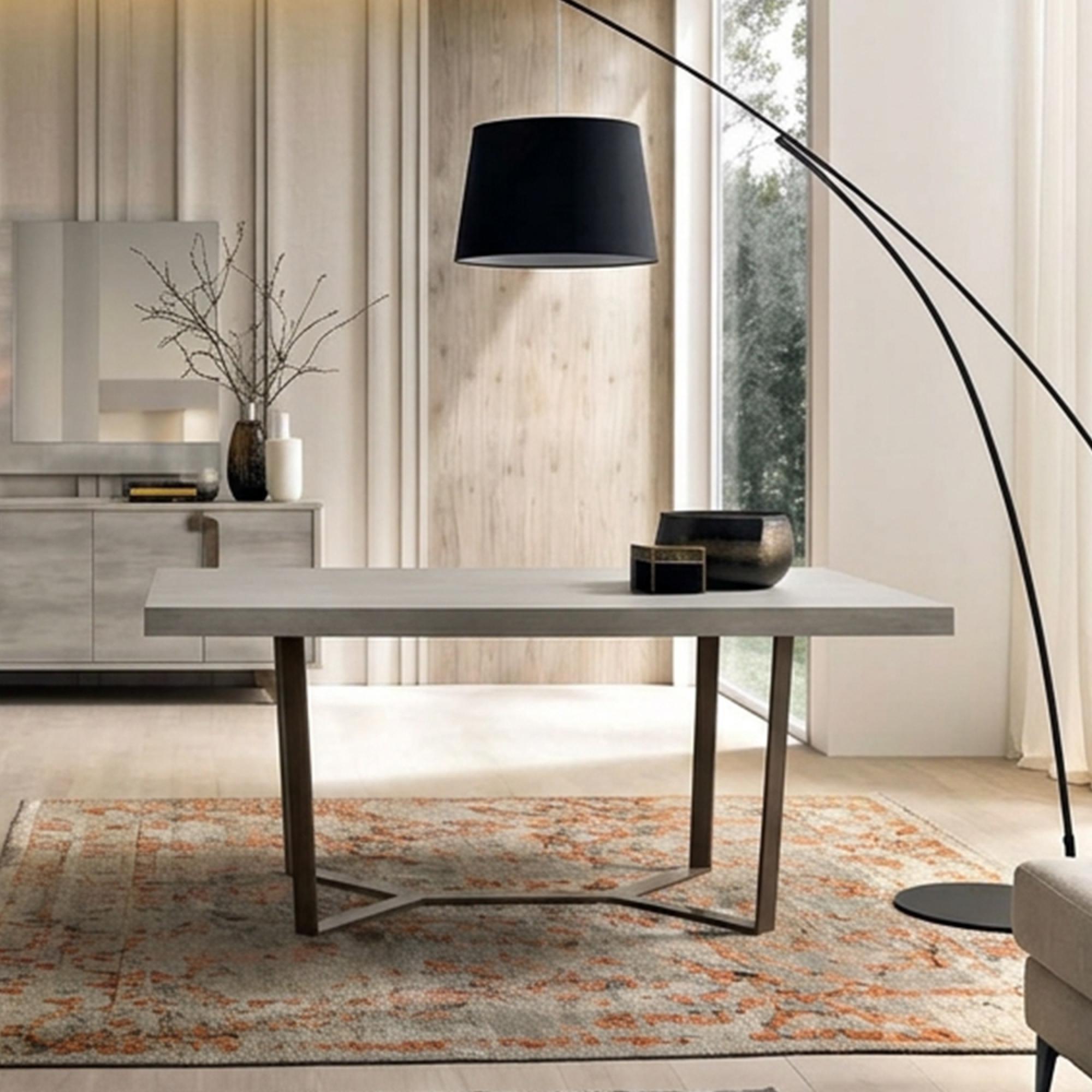 Jupiter Extending Dining Table - 160cm-264cm - 6-10 Seater - Geometric Base - Eco Stone and Black
