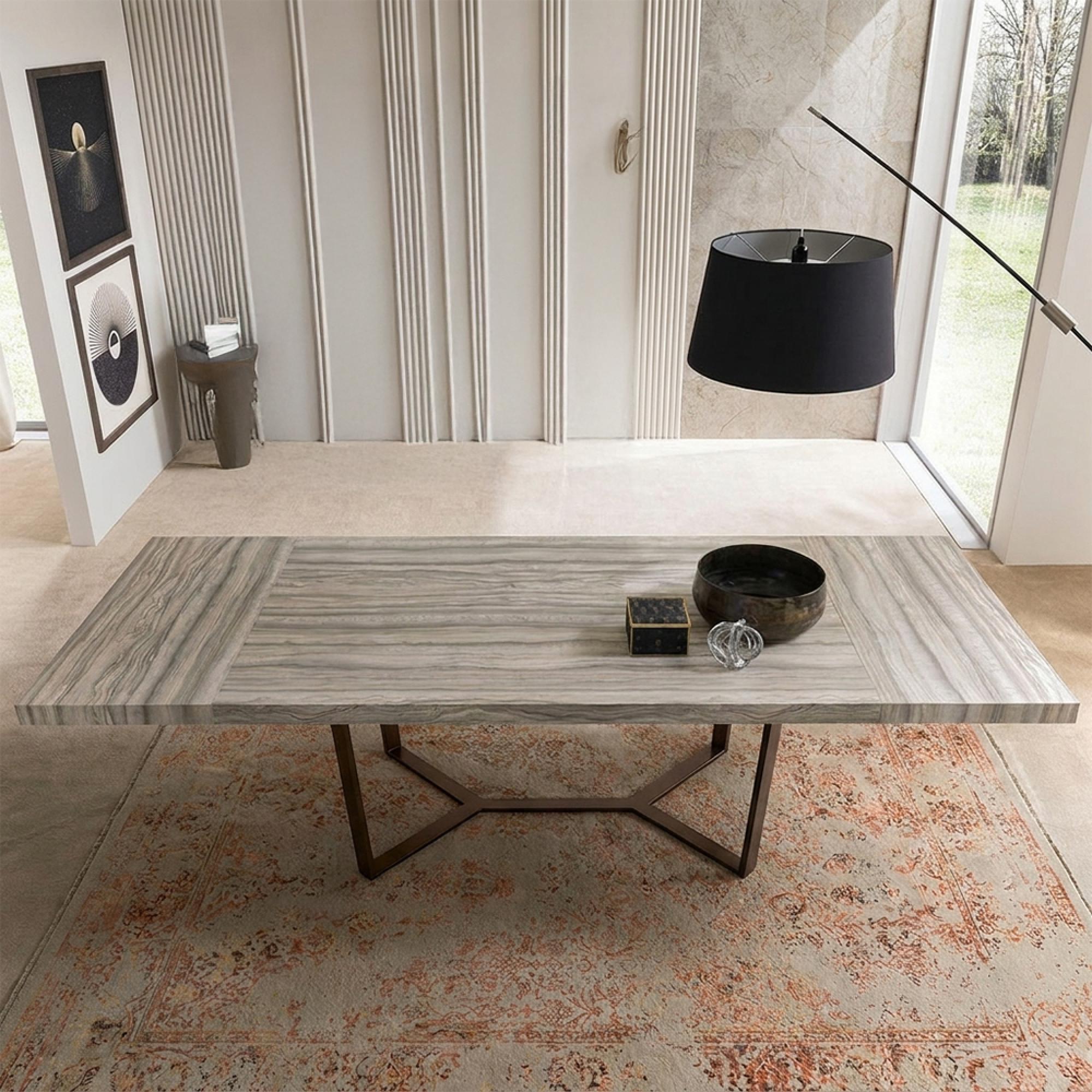 Jupiter Extending Dining Table - 205cm-309cm - 8-12 Seater - Geometric Base - Eco Stone and Black