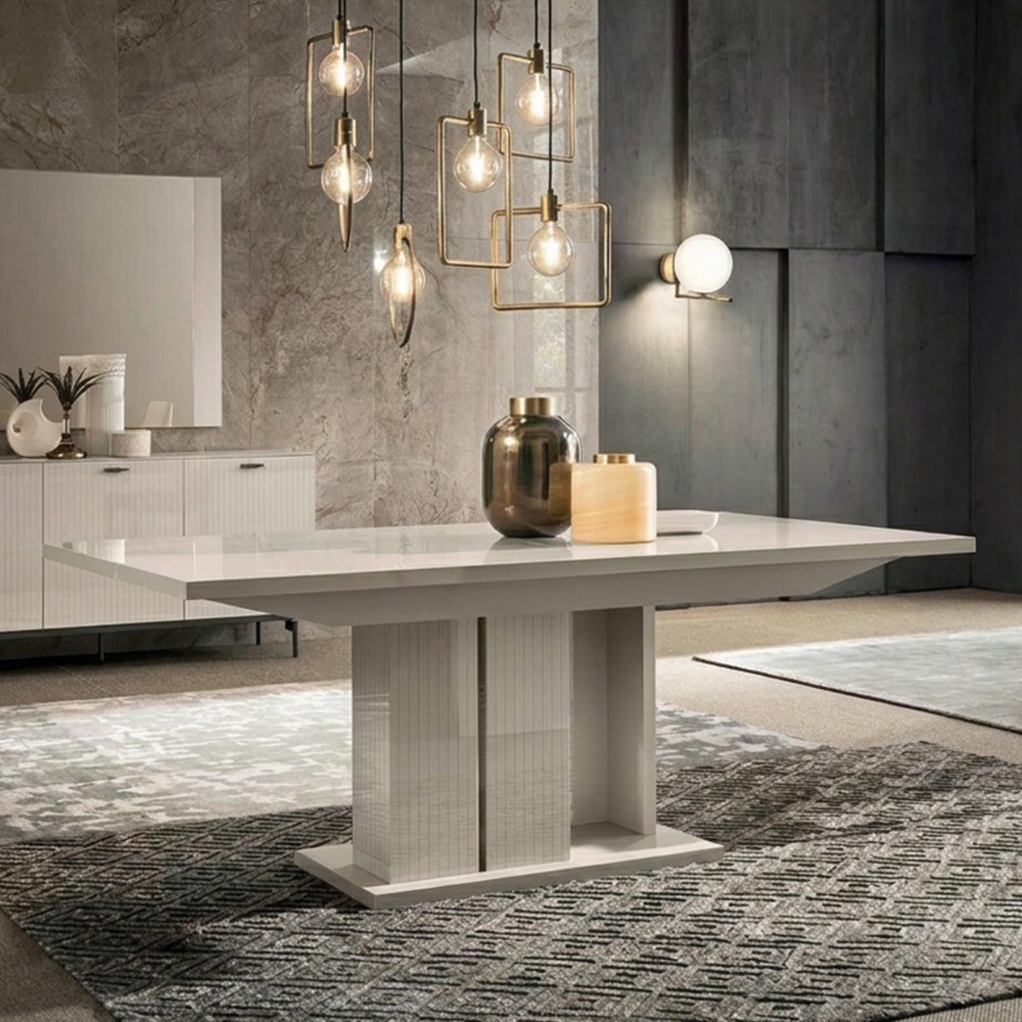Claire Extending Dining Table - 160cm-210cm - 6-8 Seater - Pedestal - Pearl Line Eco Veneer High Gloss