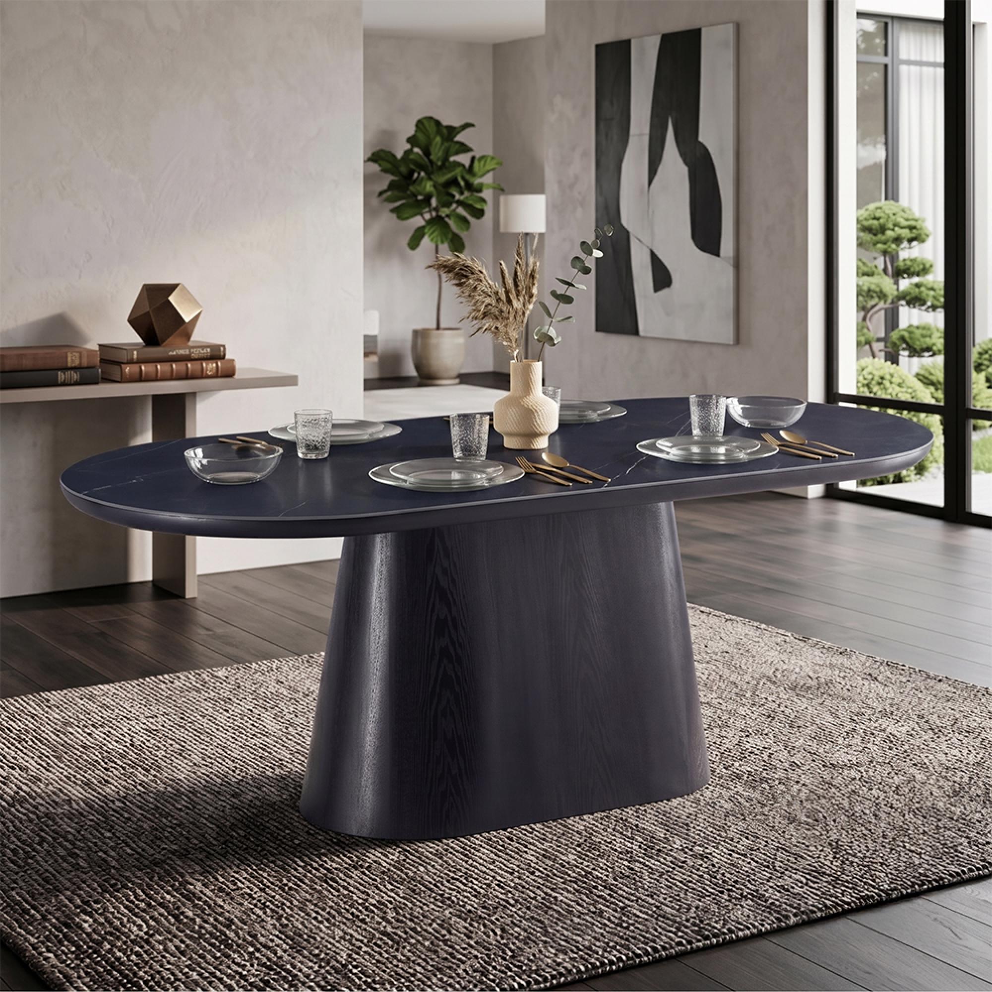 Calgary Dining Table - 200cm - 8 Seater - Oval - Black