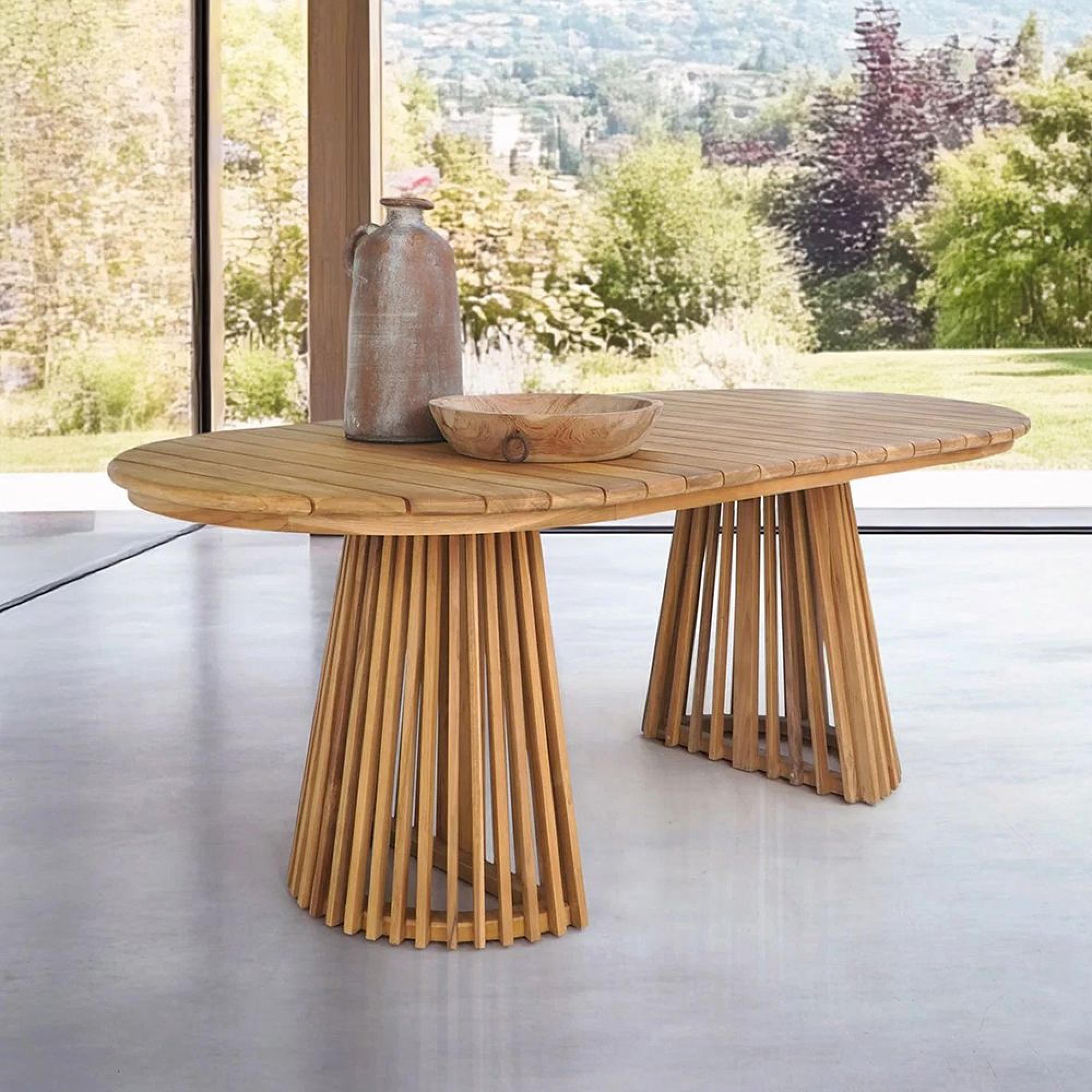 Berja Dining Table - 200cm - 8 Seater - Oval - Slatted Base - Natural - Teak Wood