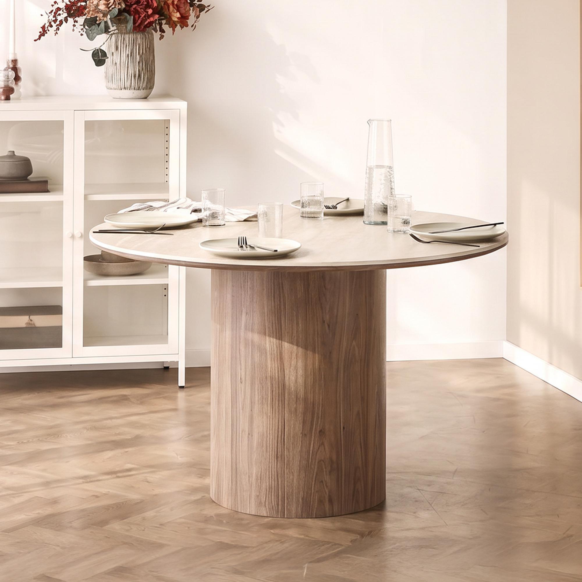 Delphi Extending Dining Table - 120cm-200cm - 4-8 Seater - Round - Dark Brown - Ceramic and Wooden