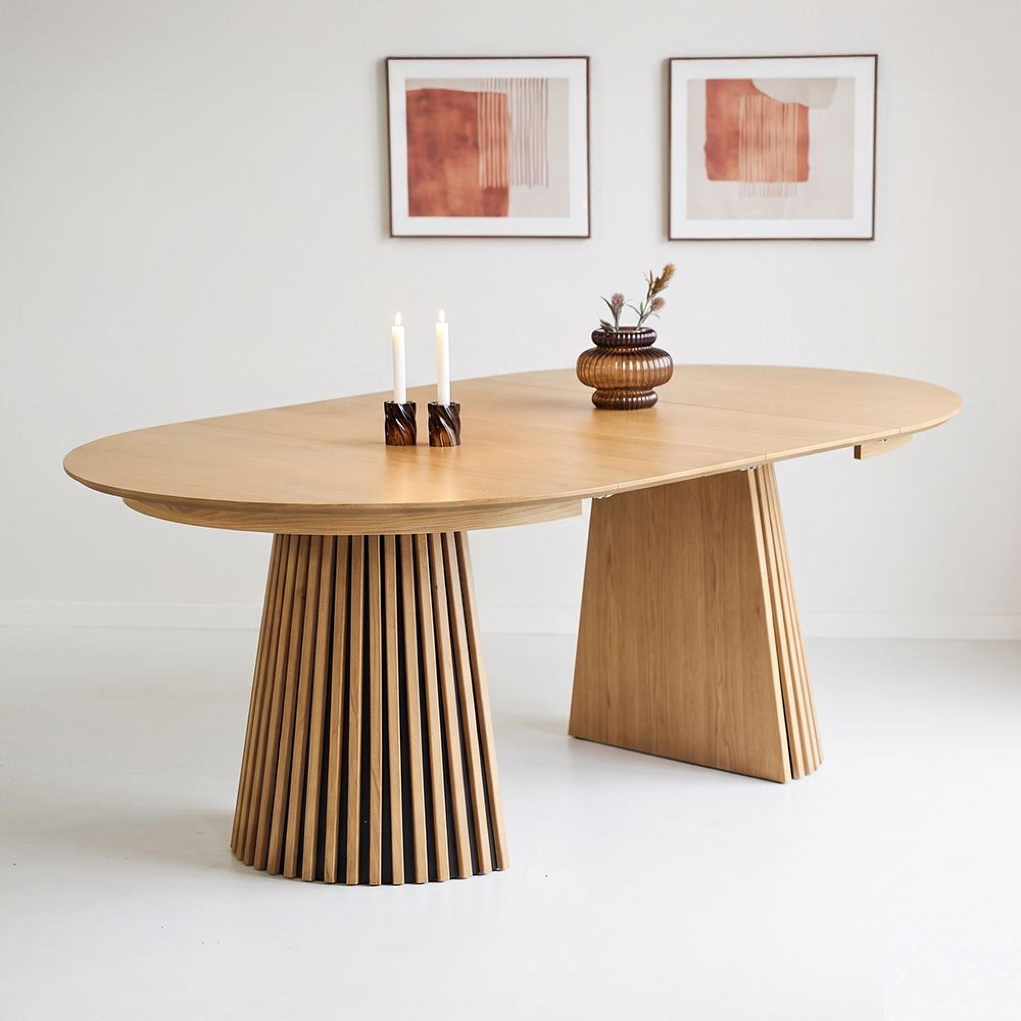 Osaka Oak Extending Dining Table - 200cm-300cm - 8-12 Seater - Oval - Slatted Base - Natural