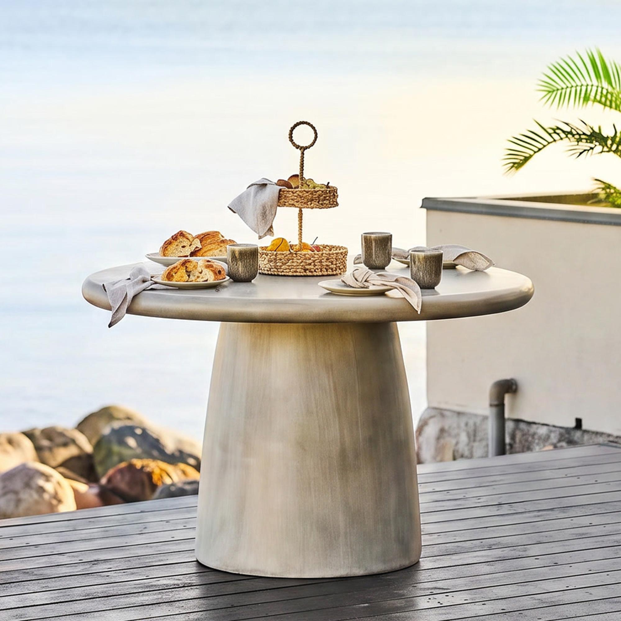 Bonnet Outdoor Dining Table - 120cm - 4 Seater - Round - Pedestal Base - Grey - Fiberglass