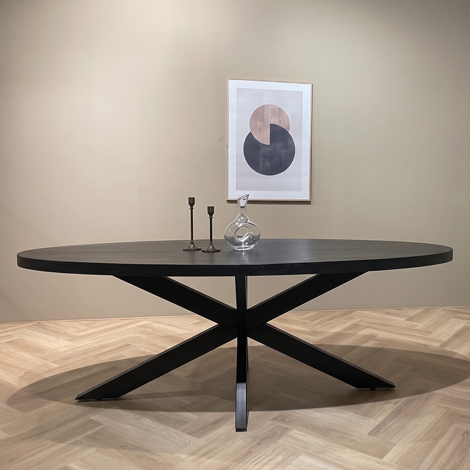 Kala Dining Table - 240cm - 8 Seater - Oval - Spider Legs - Black - Mango Wood