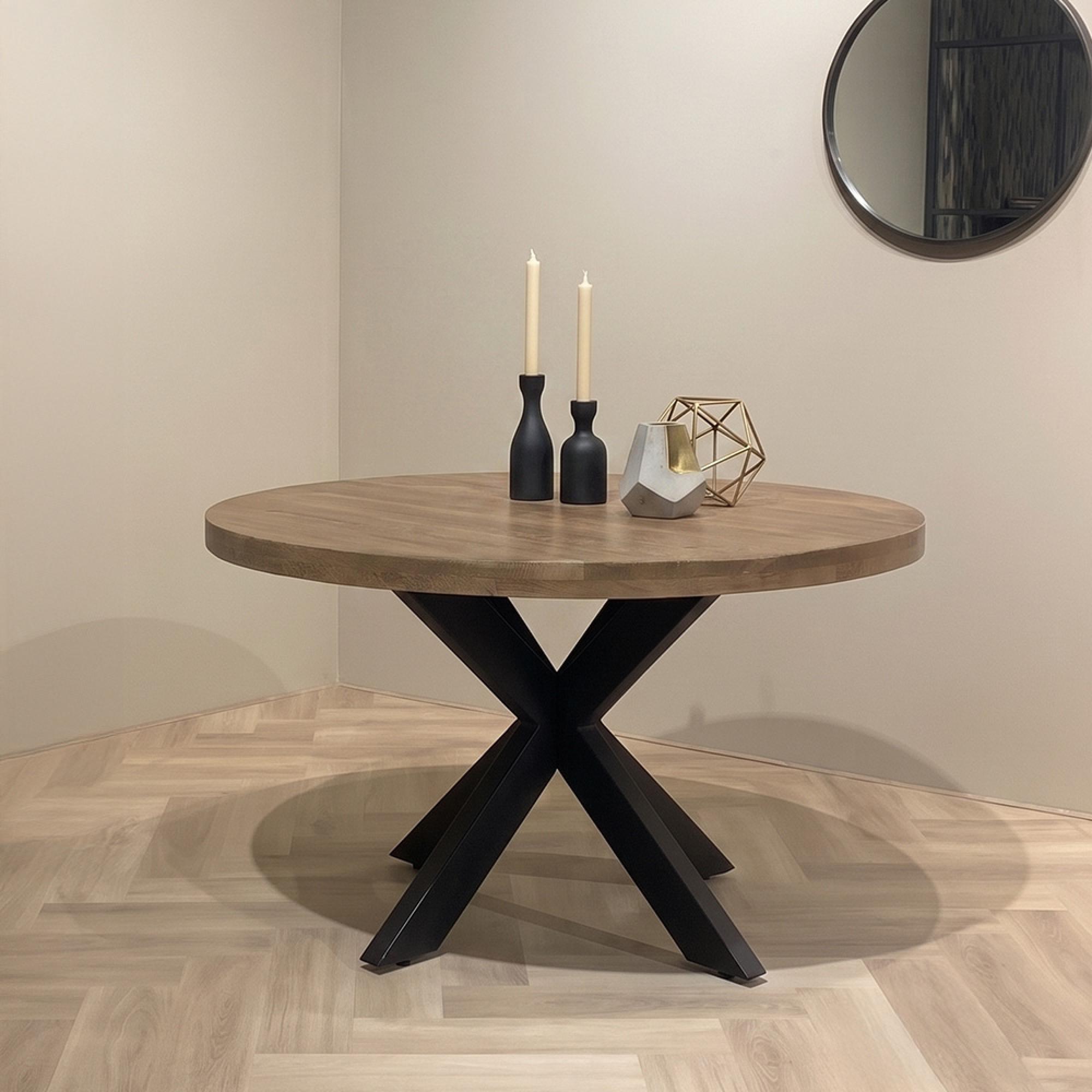 Sturdy Dining Table - 130cm - 6 Seater - Round - Spider Legs - Natural - Mango Wood