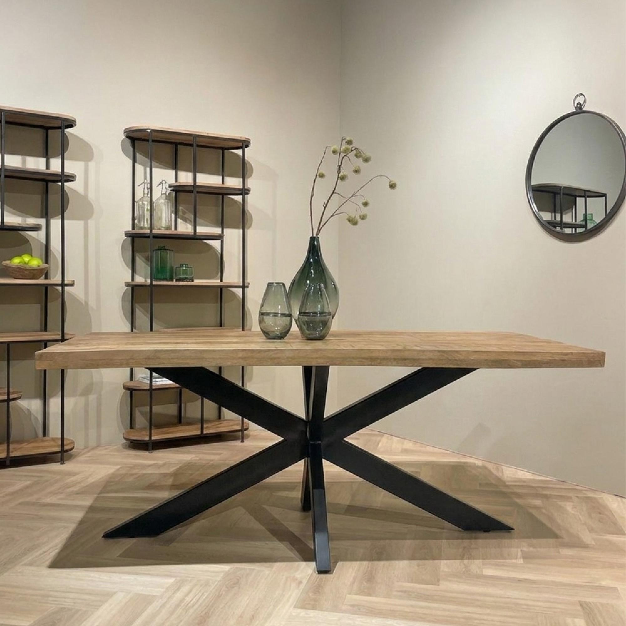 Sturdy Dining Table - 160cm - 6 Seater - Spider Legs - Natural - Mango Wood