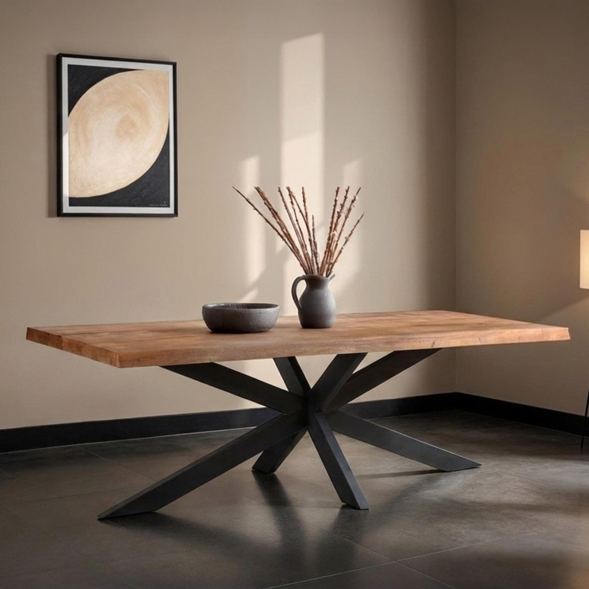Sturdy Dining Table - 180cm - 6 Seater - Live Edge - Spider Legs - Natural - Mango Wood