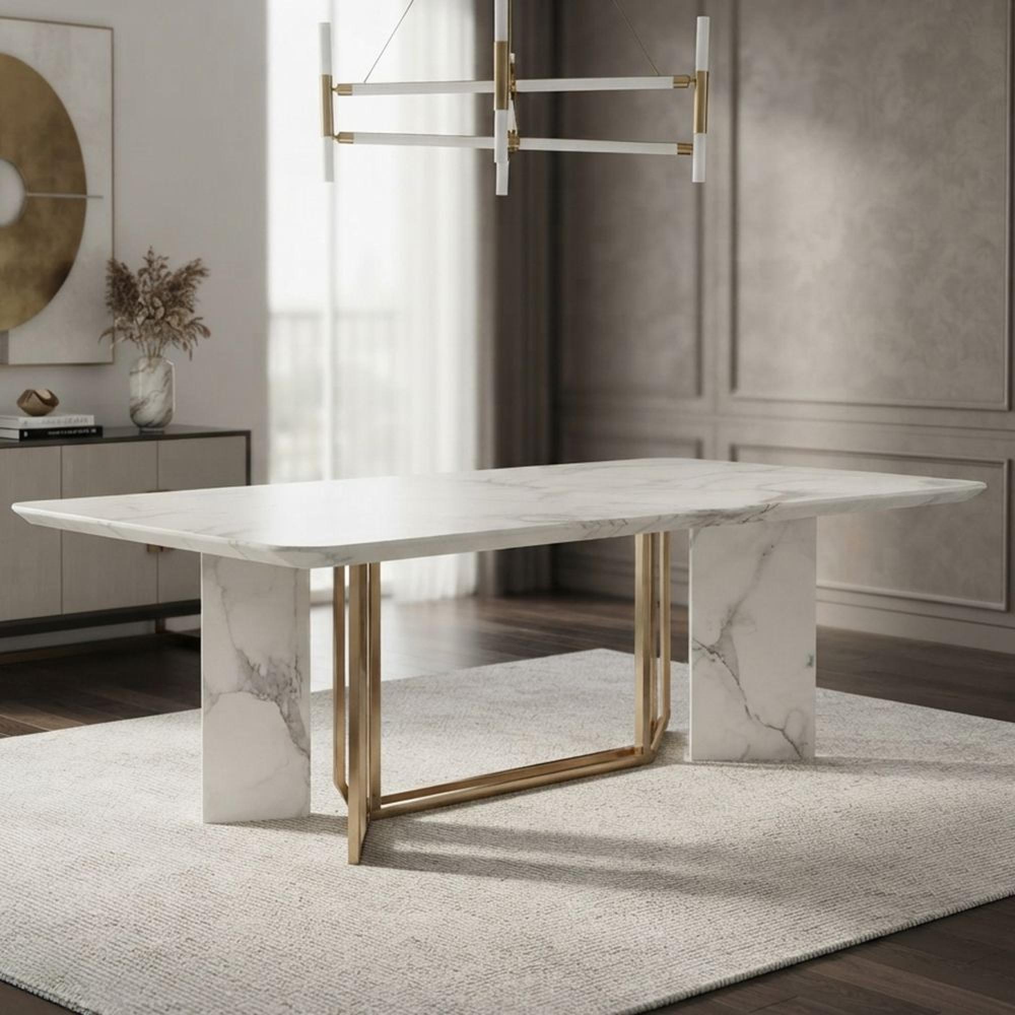 Clearance - Vieste Dining Table - 8 Seater - 200cm - White - Marble - FSS16605