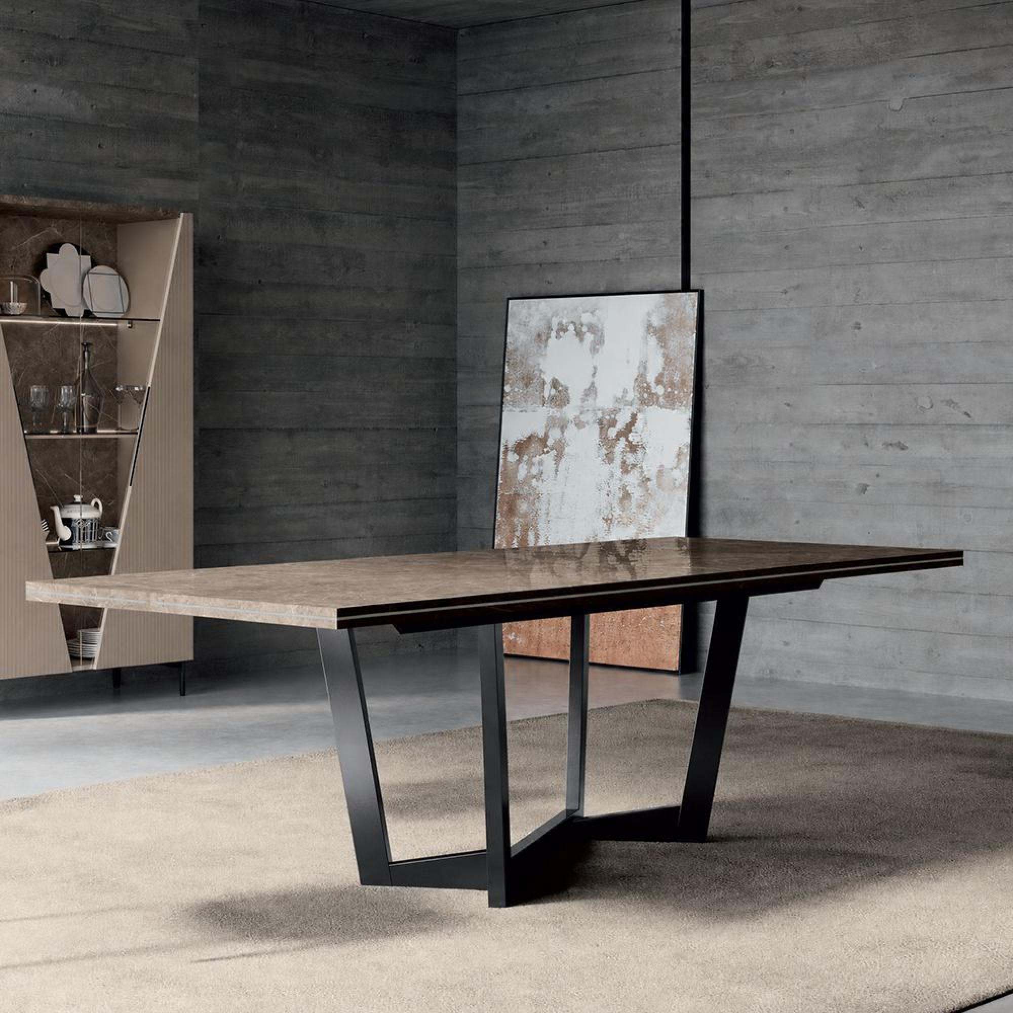 Fidia Italian Extending Dining Table - 160cm-250cm - 6-10 Seater - Marquinia Marble Effect Top and Metal