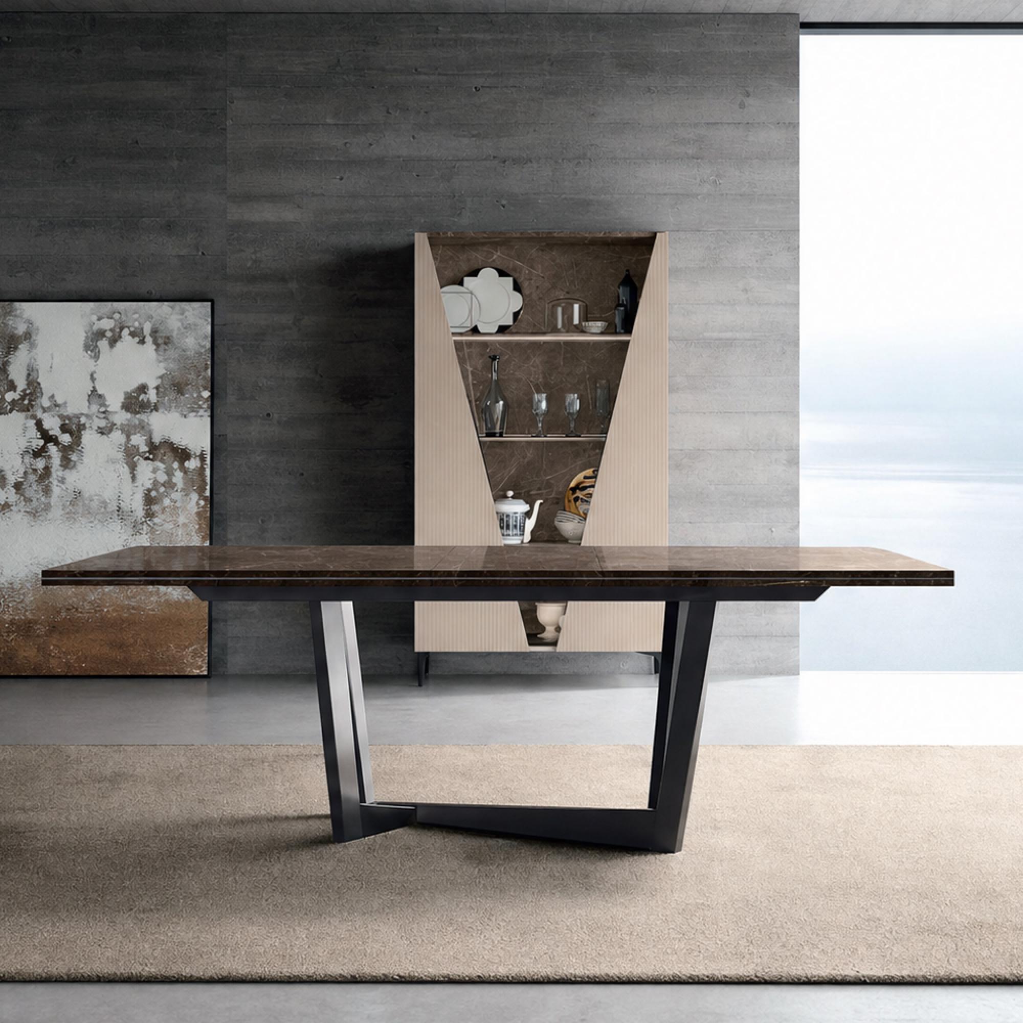 Fidia Italian Extending Dining Table - 200cm-290cm - 8-12 Seater - Marquinia Marble Effect Top and Metal