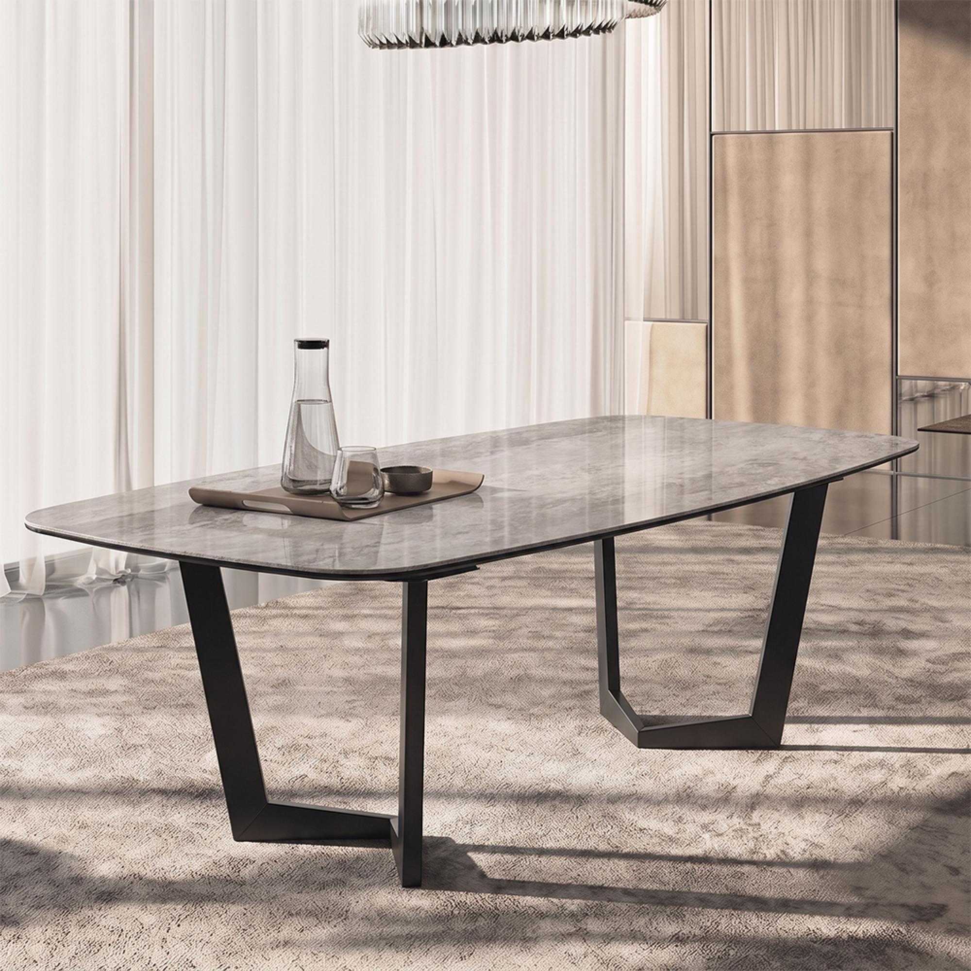 Krystal Italian Dining Table - 200cm - 8 Seater - Net Base - Ceramic and Metal