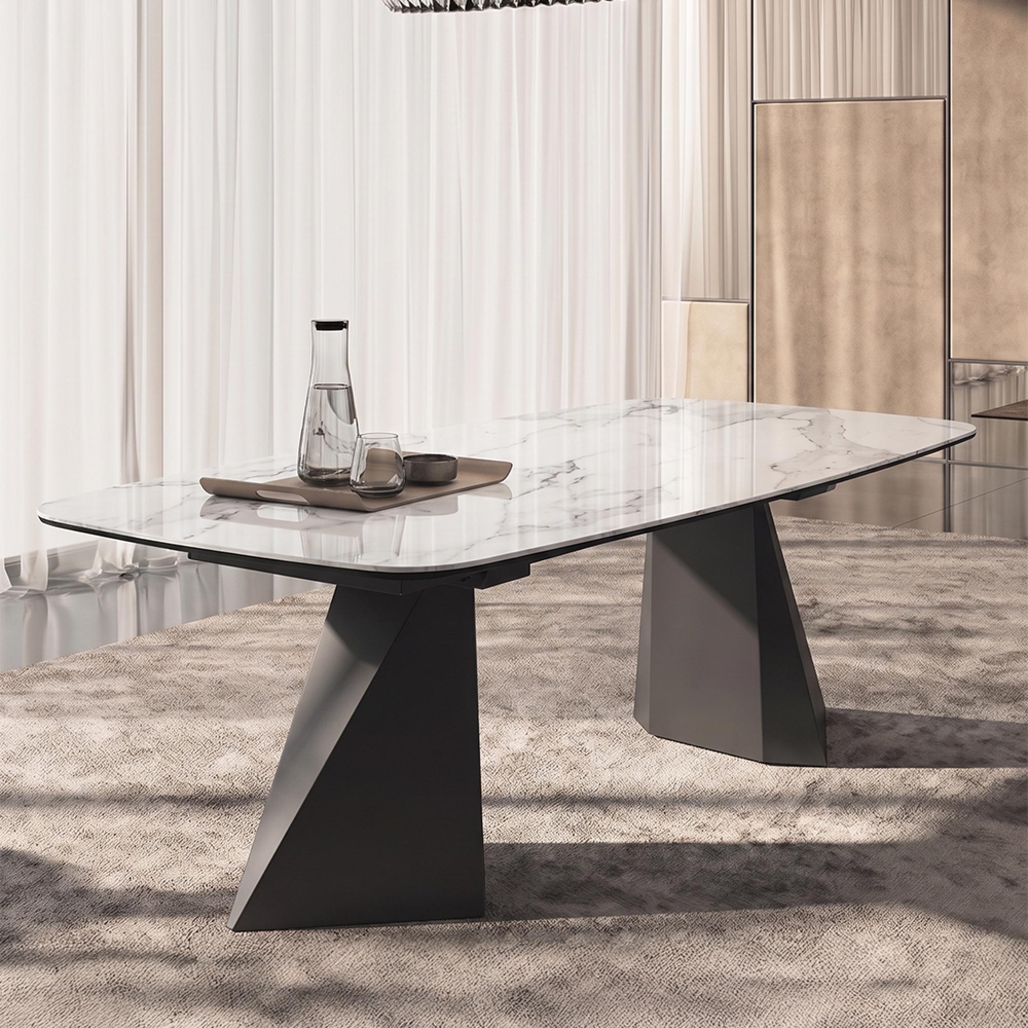 Krystal Italian Dining Table - 200cm - 8 Seater - Tent Base - Ceramic and Metal