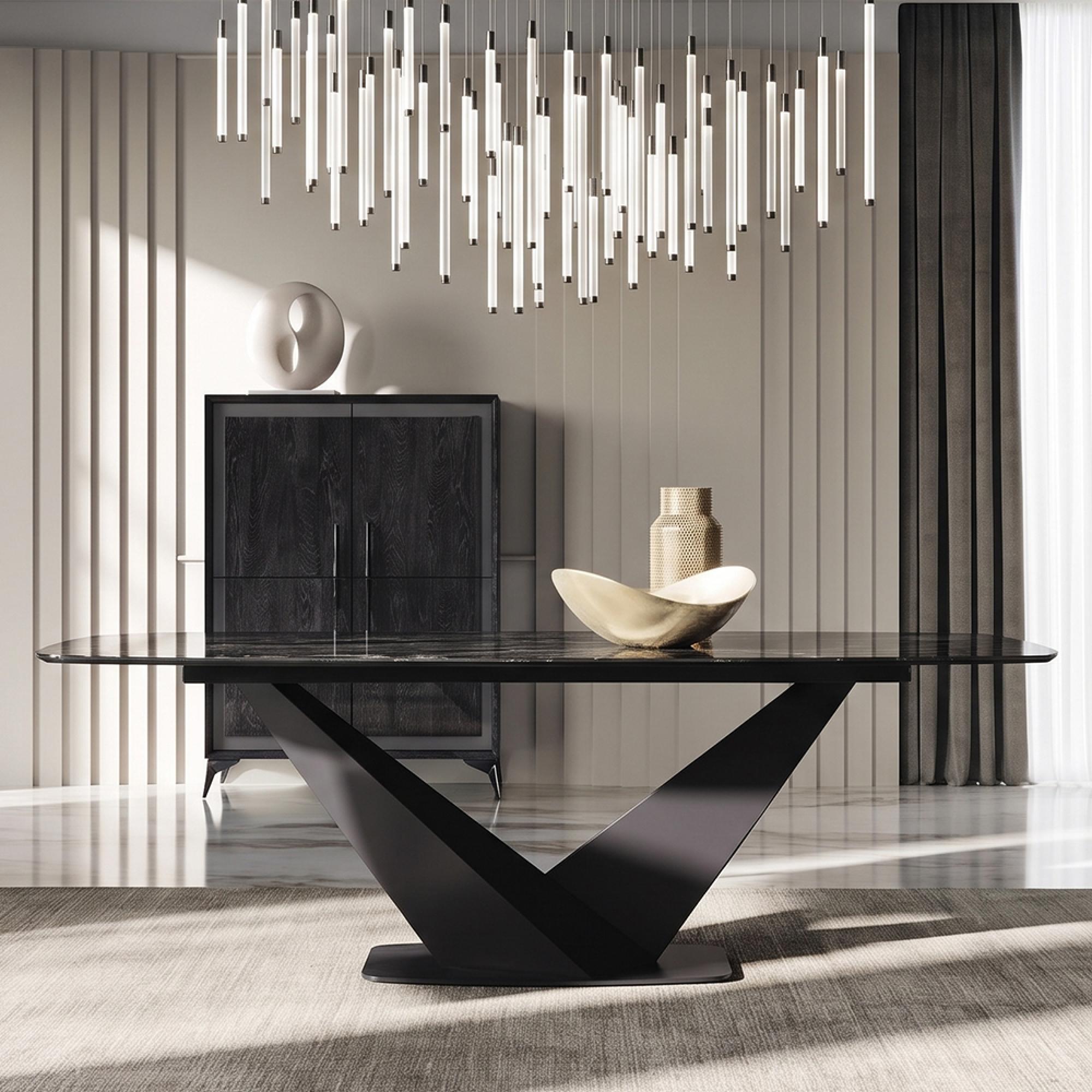Krystal Italian Dining Table - 200cm - 8 Seater - V Base - Ceramic and Metal