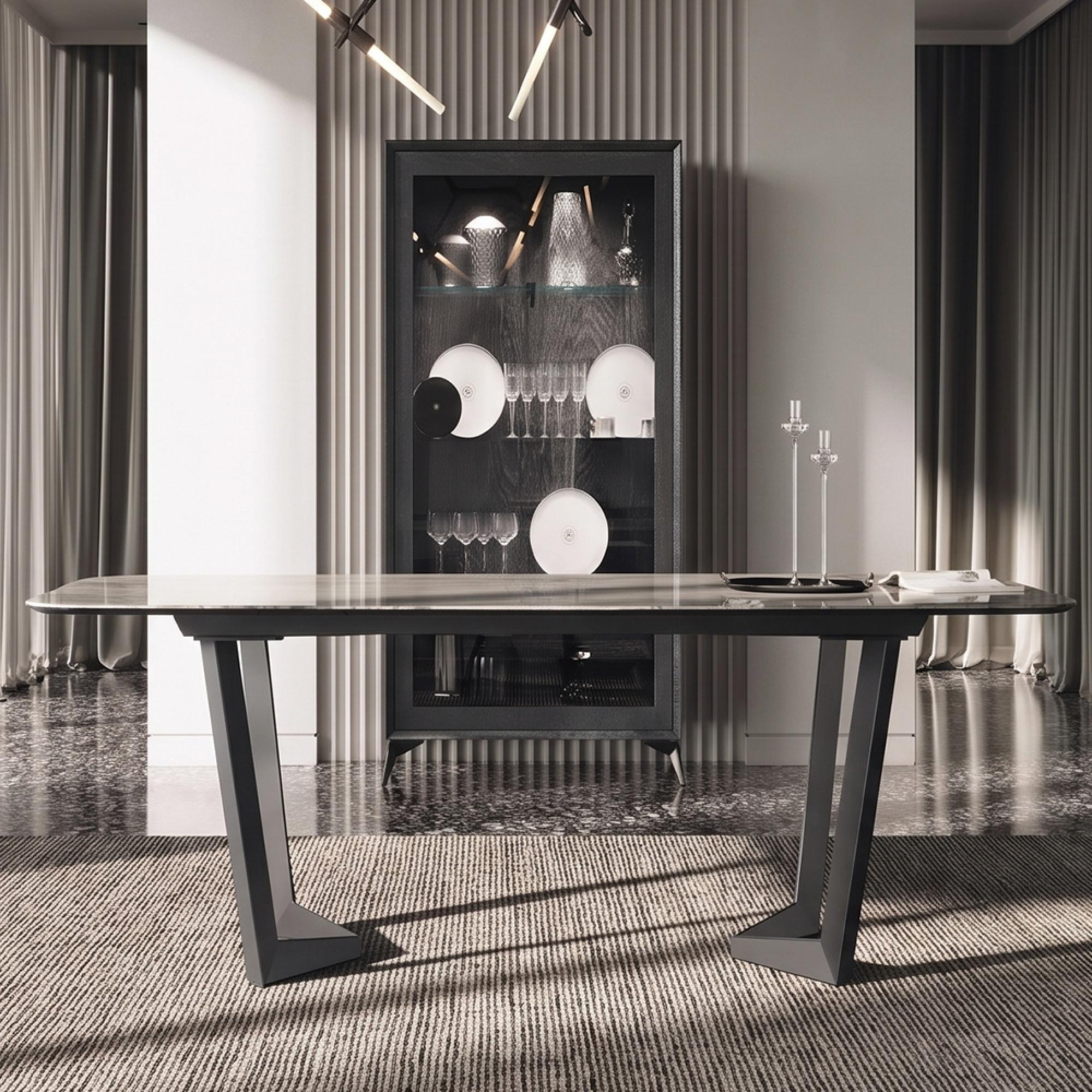 Krystal Italian Dining Table - 240cm - 10 Seater - Net Base - Ceramic and Metal