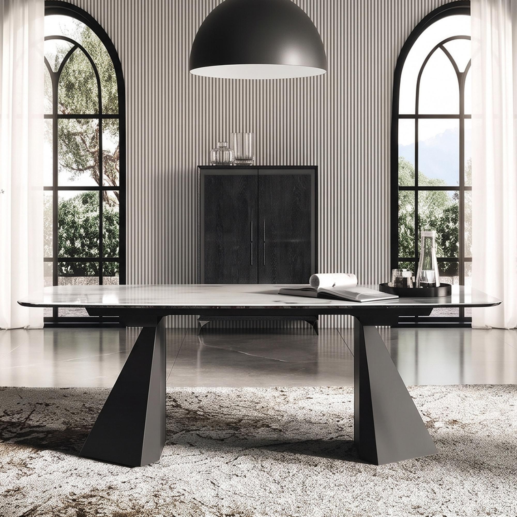 Krystal Italian Dining Table - 240cm - 10 Seater - Tent Base - Ceramic and Metal