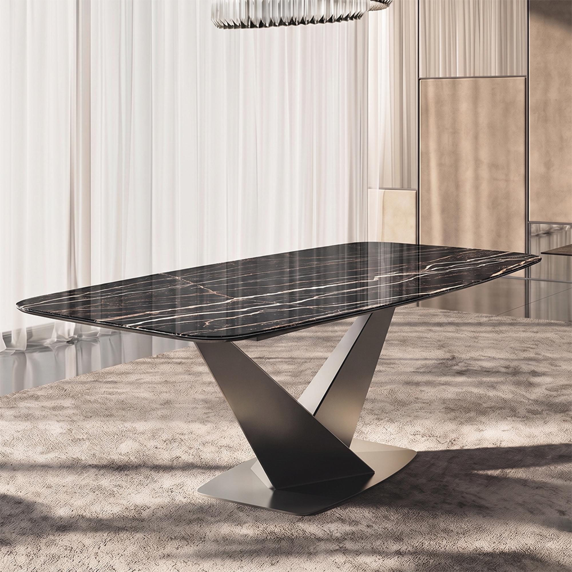 Krystal Italian Dining Table - 240cm - 10 Seater - V Base - Ceramic and Metal