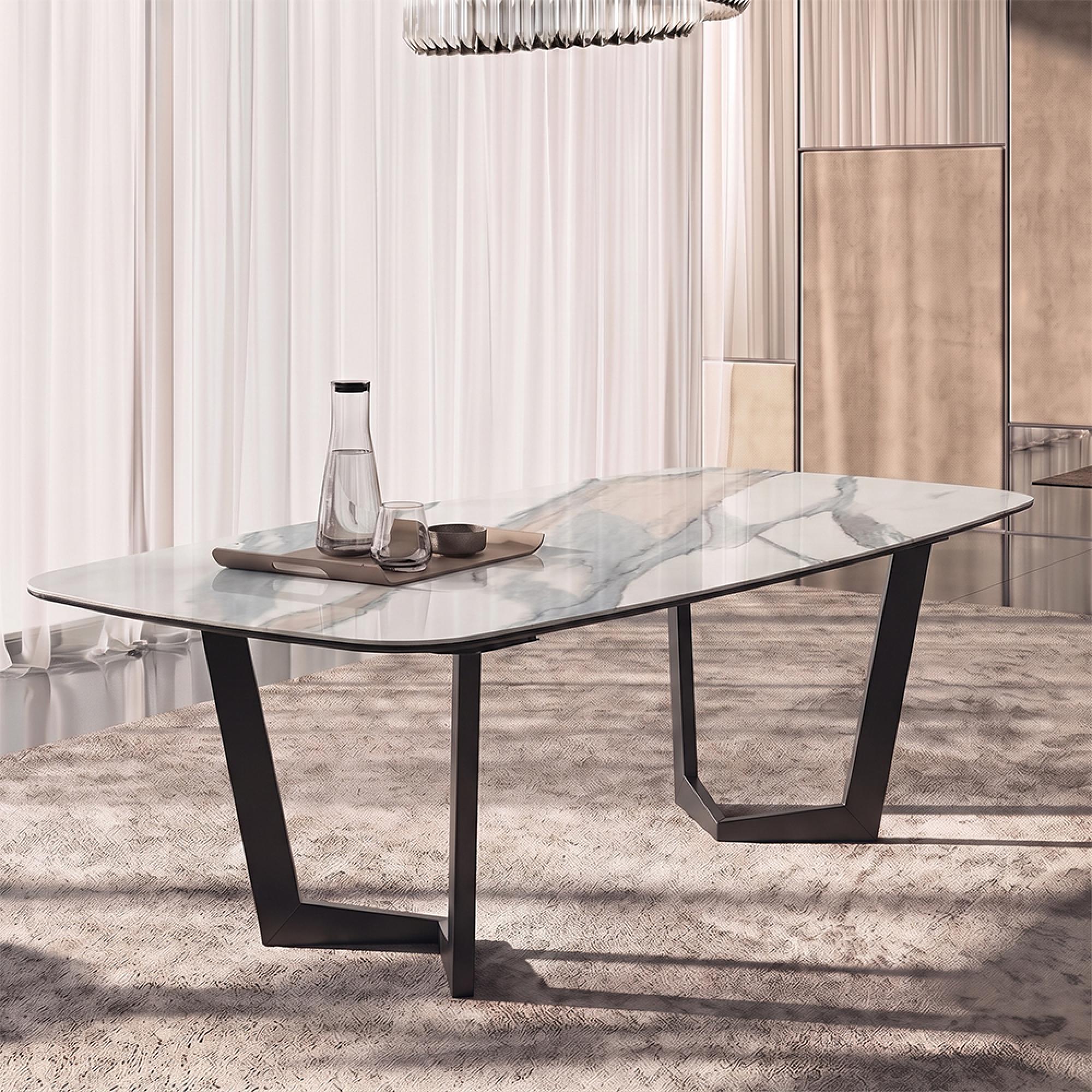 Zenith Italian Dining Table - 200cm - 8 Seater - Net Base - Calacatta Gold and Black - Ceramic Top