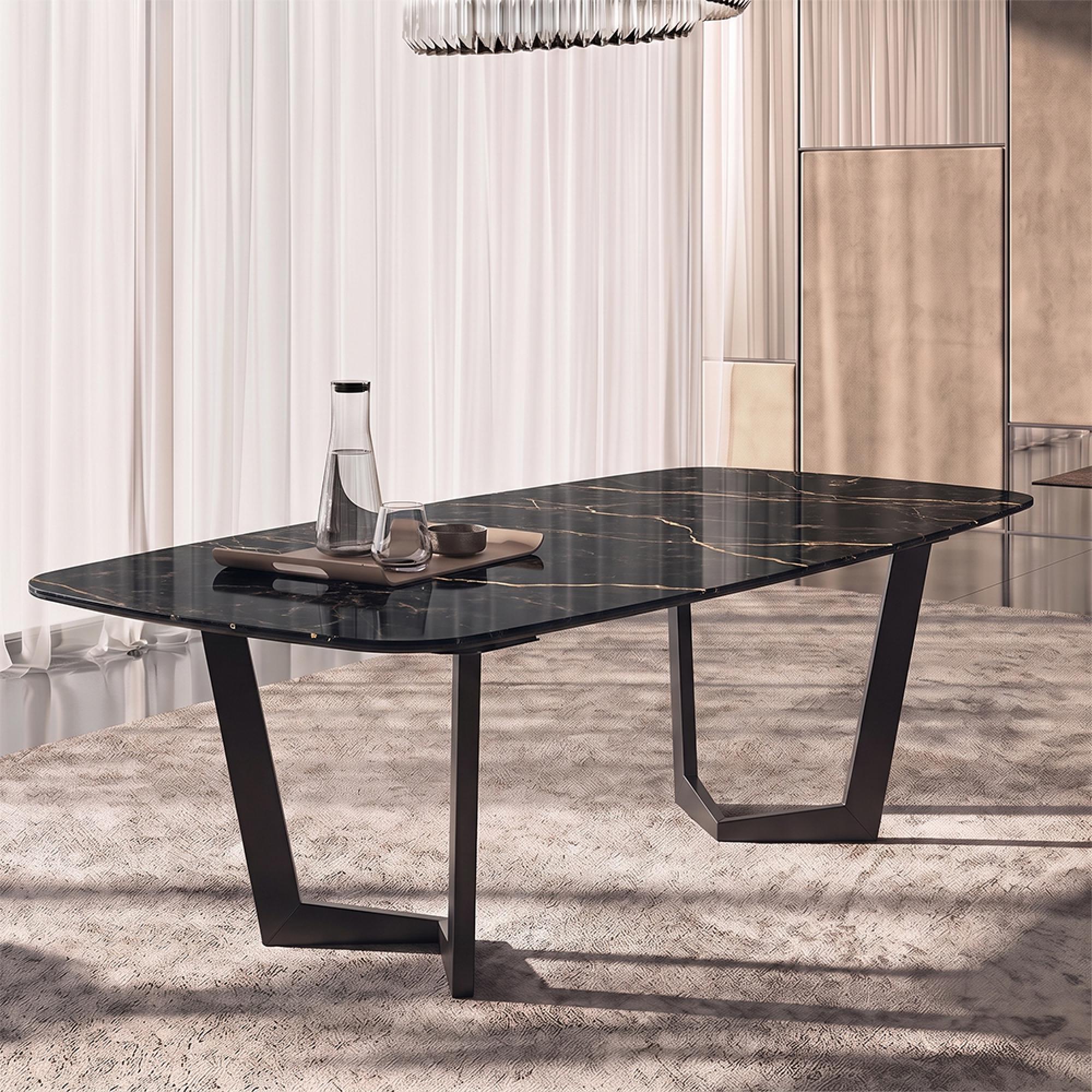 Zenith Italian Dining Table - 200cm - 8 Seater - Net Base - Thunder Night and Black - Ceramic Top