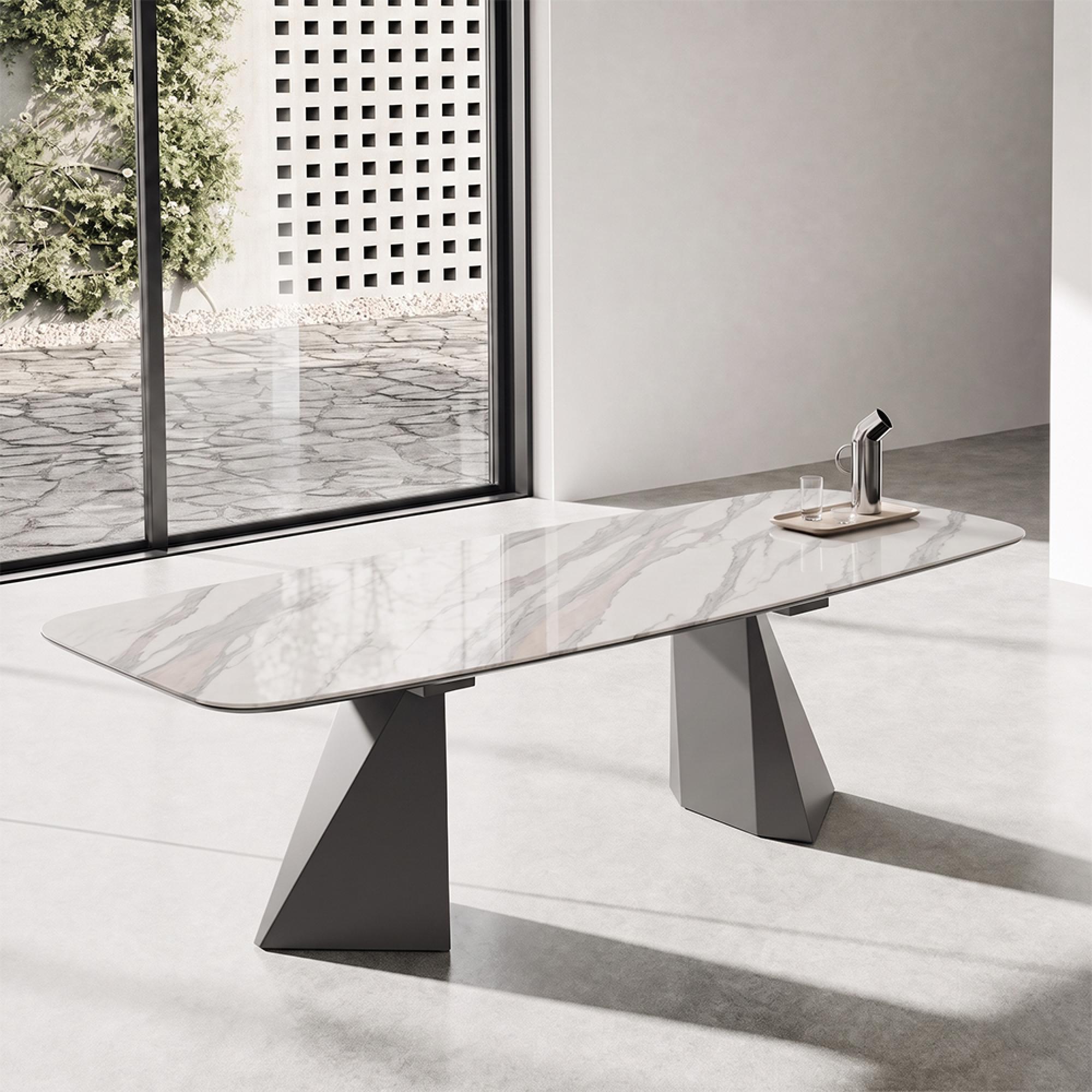 Zenith Italian Dining Table - 200cm - 8 Seater - Tent Base - Calacatta Gold and Black - Ceramic Top