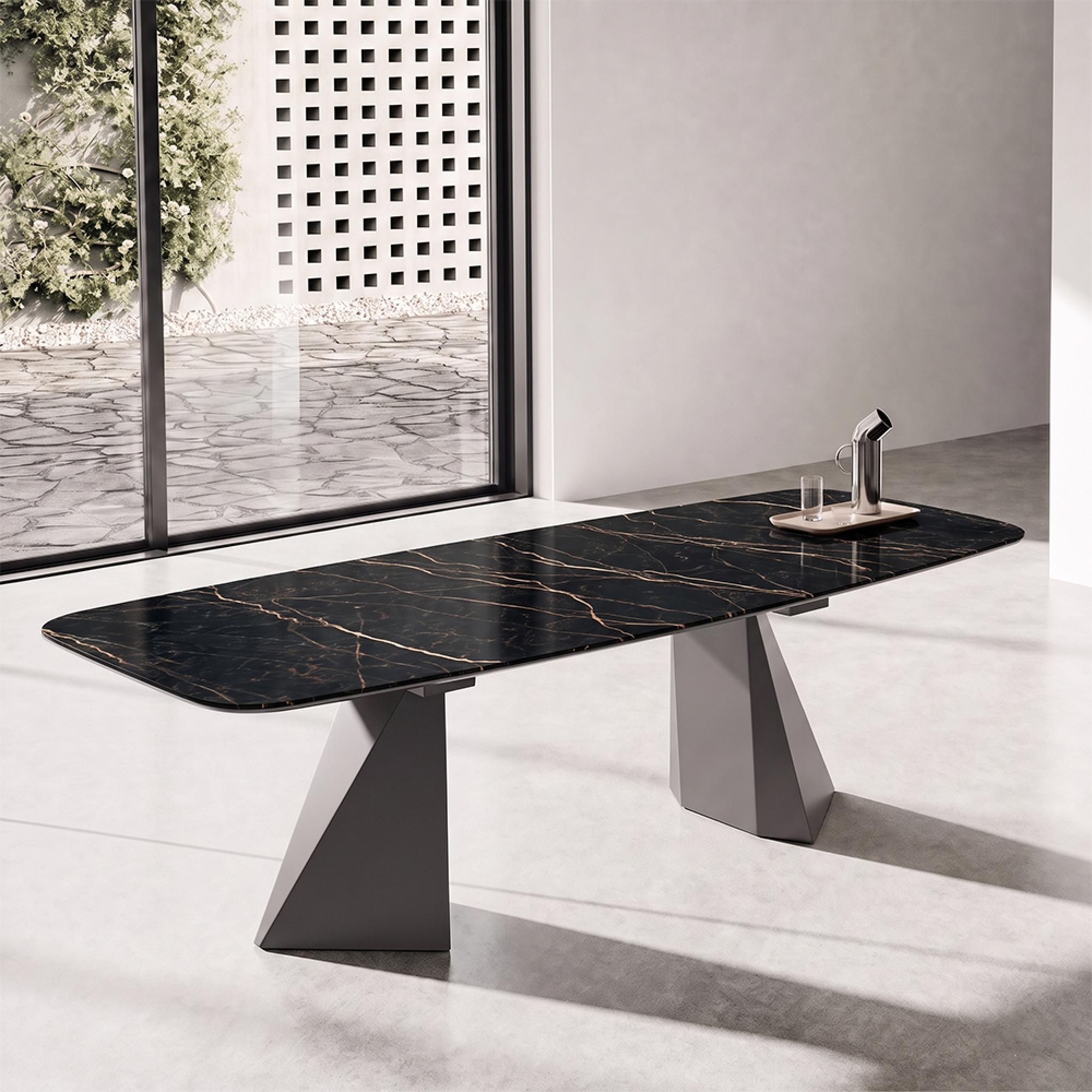 Zenith Italian Dining Table - 200cm - 8 Seater - Tent Base - Thunder Night and Black - Ceramic Top