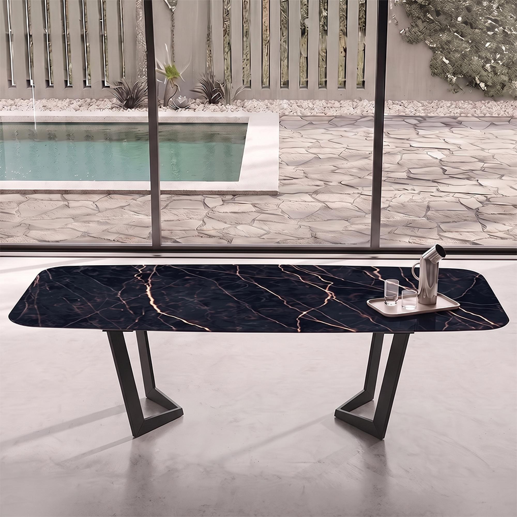 Zenith Italian Dining Table - 240cm - 10 Seater - Net Base - Thunder Night and Black - Ceramic Top