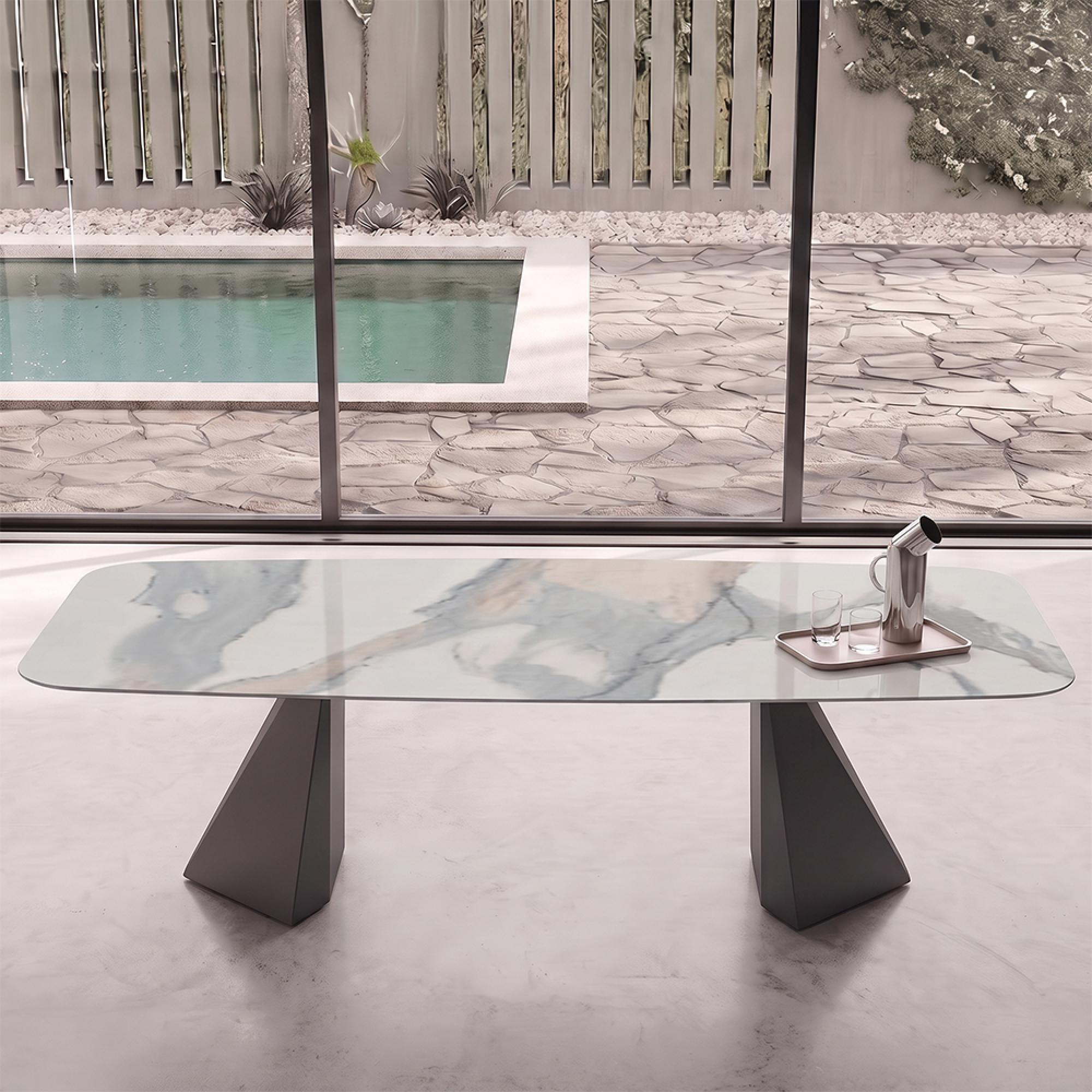 Zenith Italian Dining Table - 240cm - 10 Seater - Tent Base - Calacatta Gold and Black - Ceramic Top