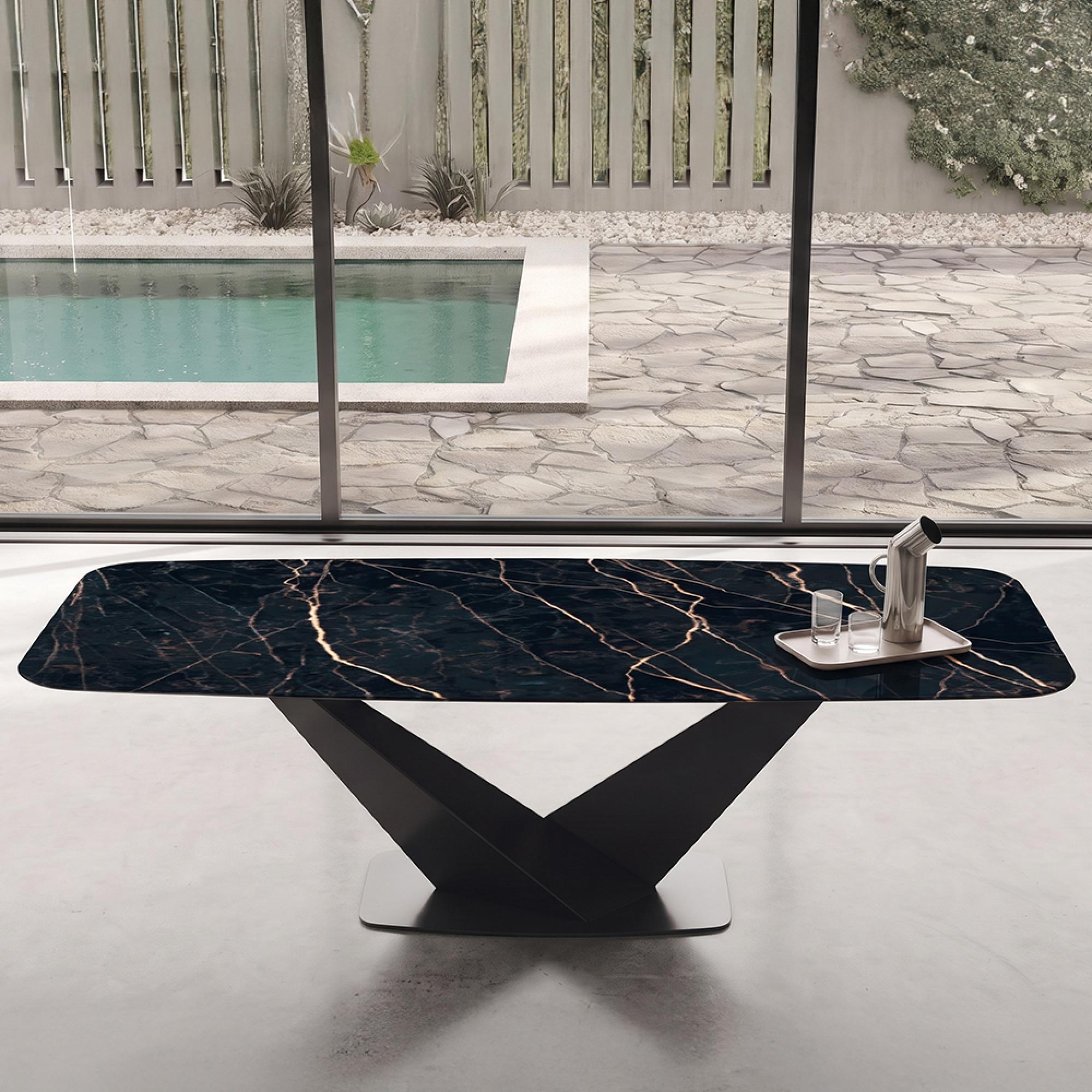 Zenith Italian Dining Table - 240cm - 10 Seater - V Base - Thunder Night and Black - Ceramic Top