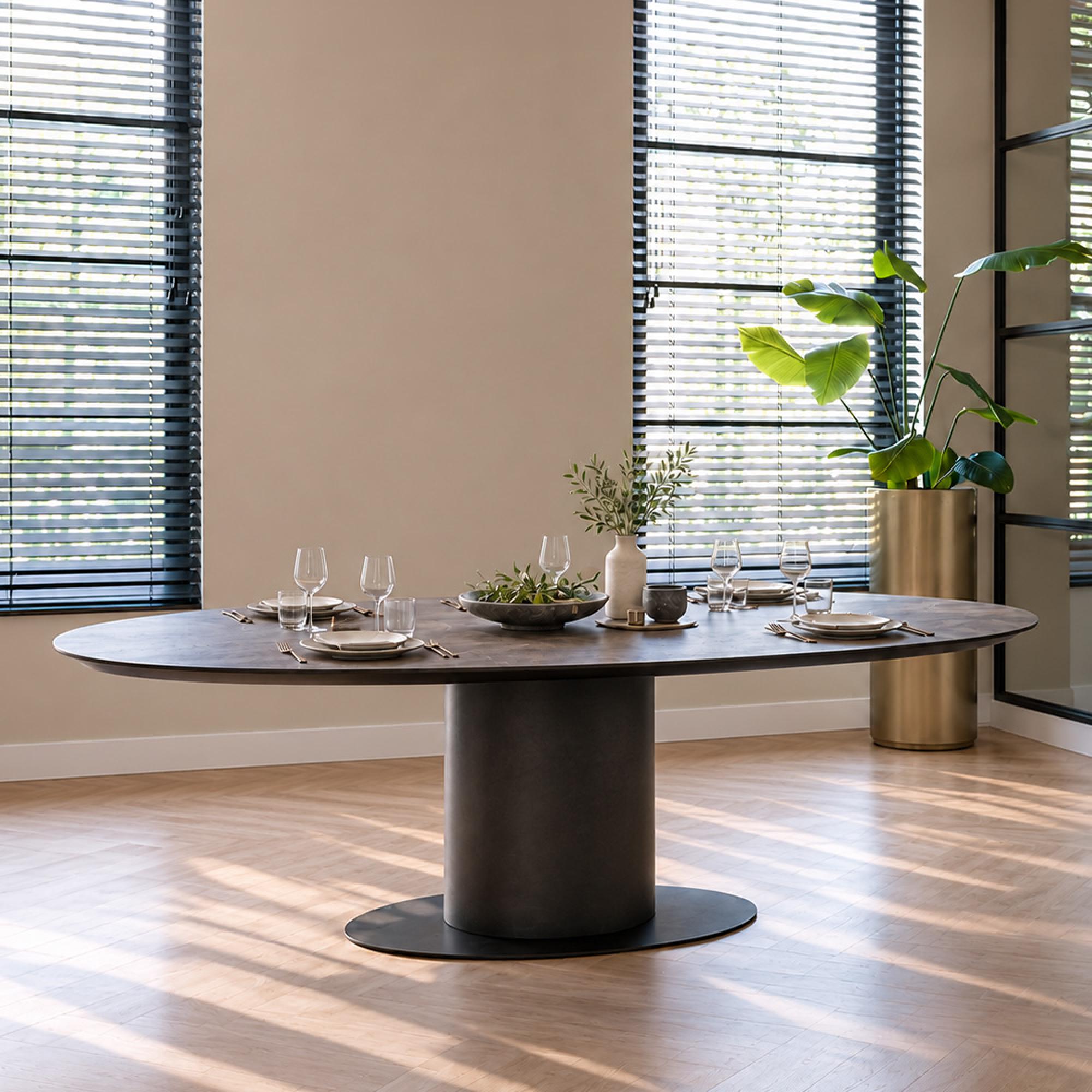 Gordon Dark Wood 210cm 8 Seater Oval Pedestal Dining Table
