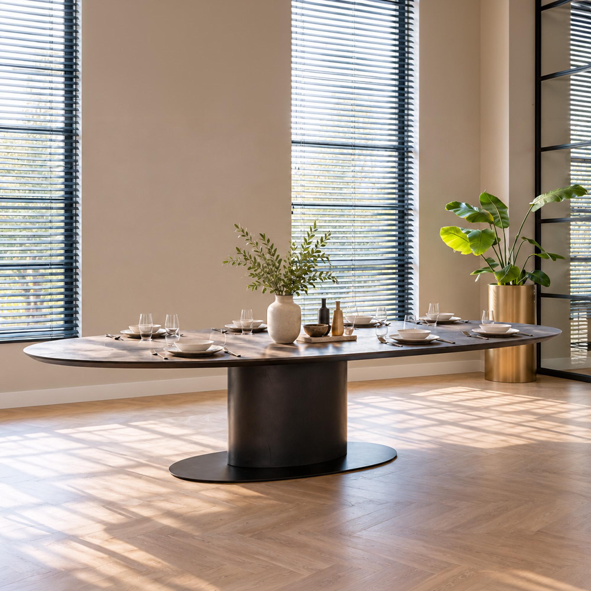 Gordon Dark Wood 240cm 10 Seater Oval Pedestal Dining Table