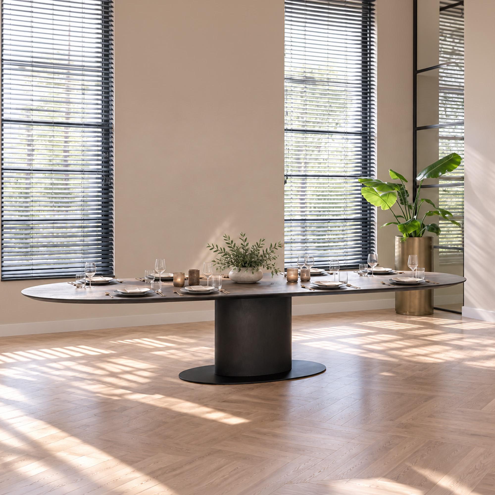 Gordon Dark Wood 300cm 12 Seater Oval Pedestal Dining Table
