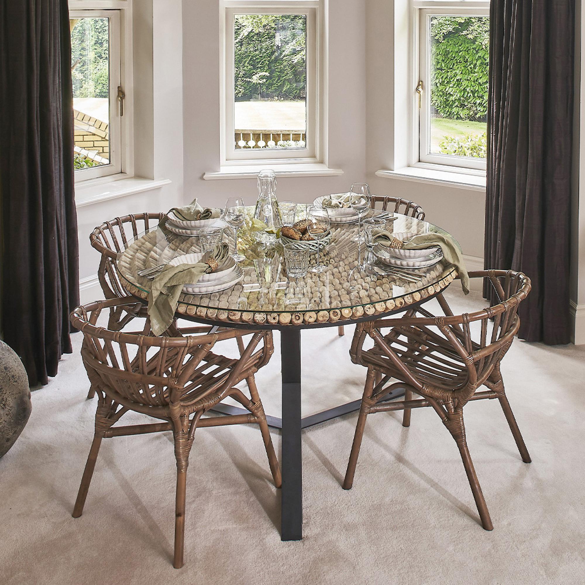 Driftwood Dining Table - 4 Seater - 130cm - Round - Glass Top