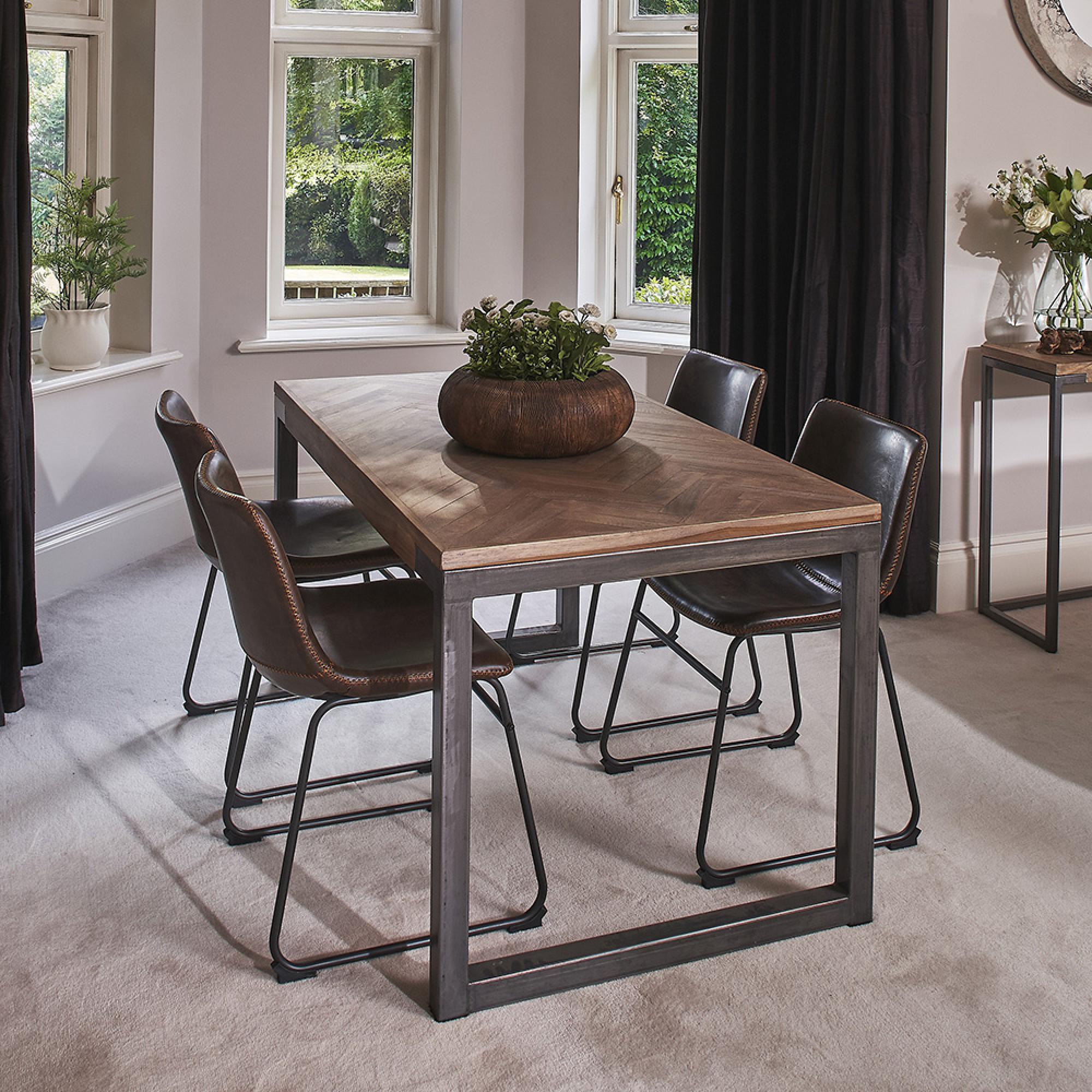 Capri Dining Table - 4 Seater - 140cm - Mango Wood - Brushed Gunmetal Base