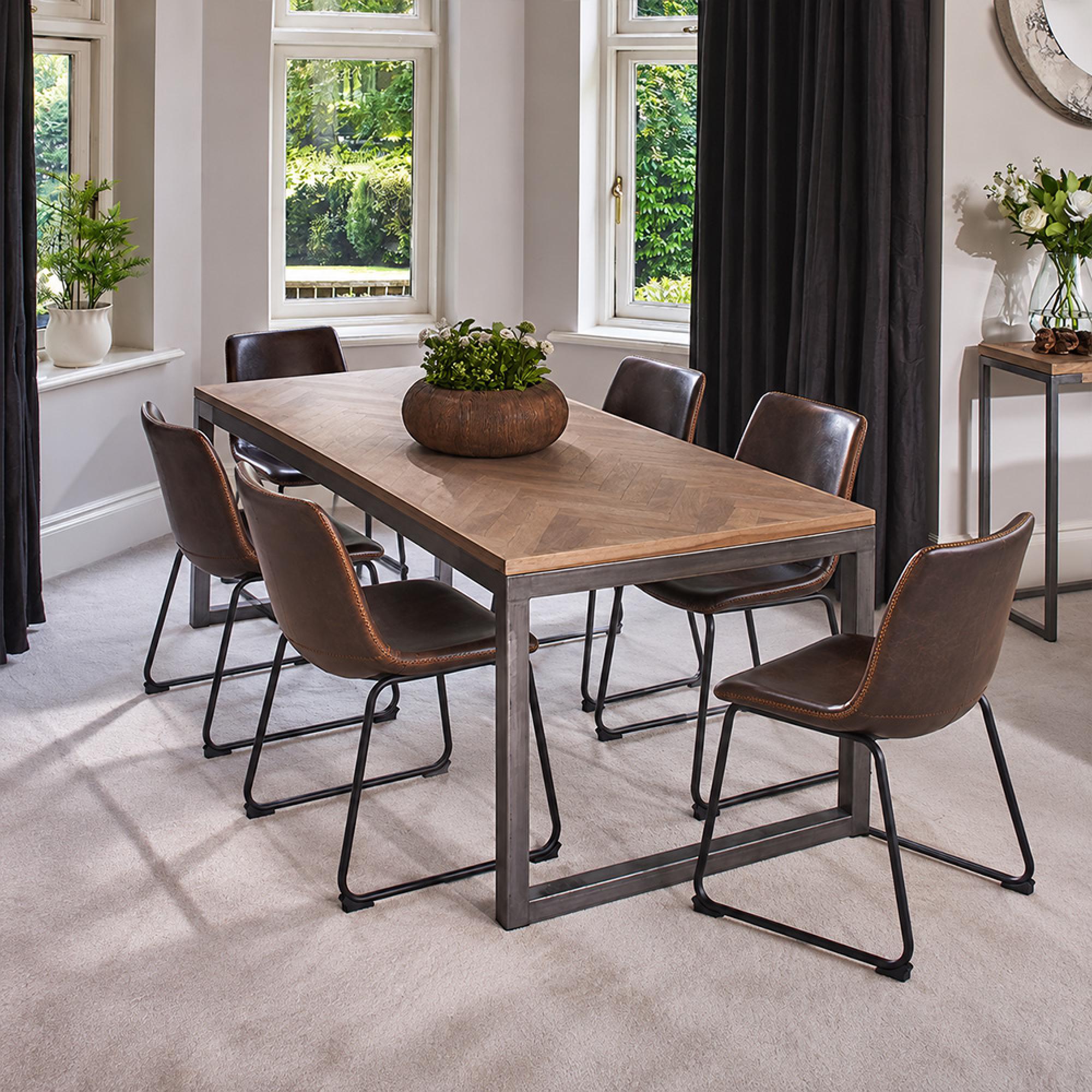 Capri Dining Table - 6 Seater - 160cm - Mango Wood - Brushed Gunmetal Base