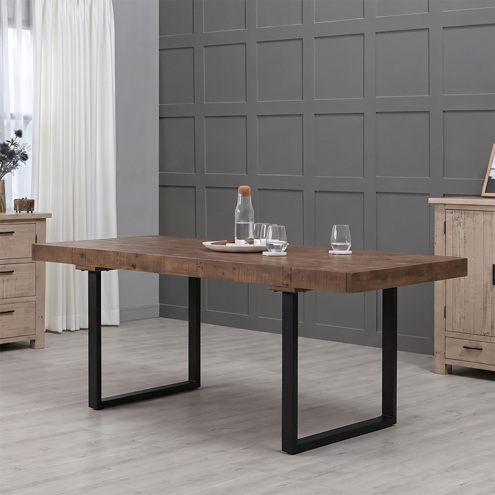 Reclaimed Pine Extending Dining Table - 180cm-240cm - 6-10 Seater - U Shape Legs