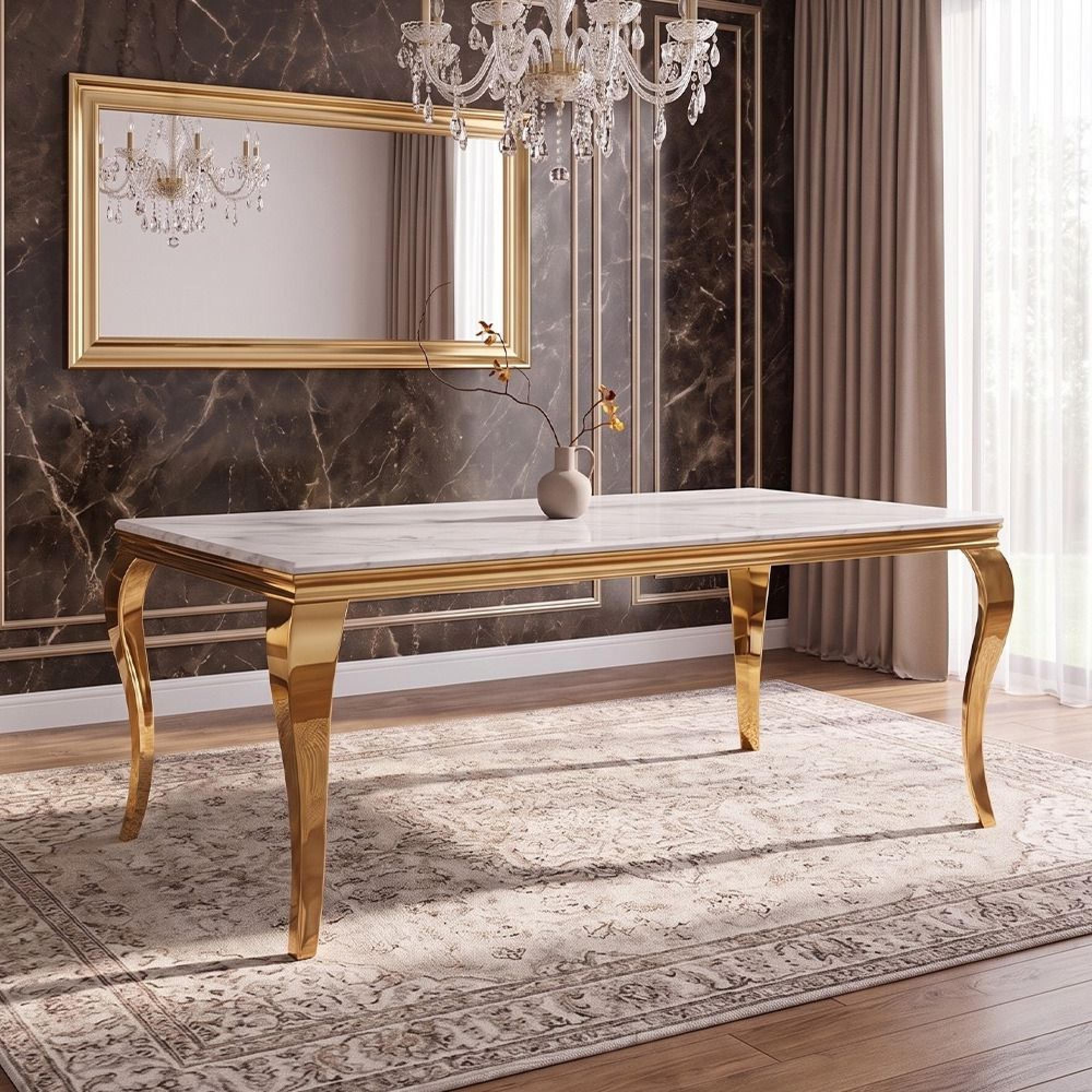 Louis Dining Table - 180cm - 6 Seater - Grey Marble & Gold
