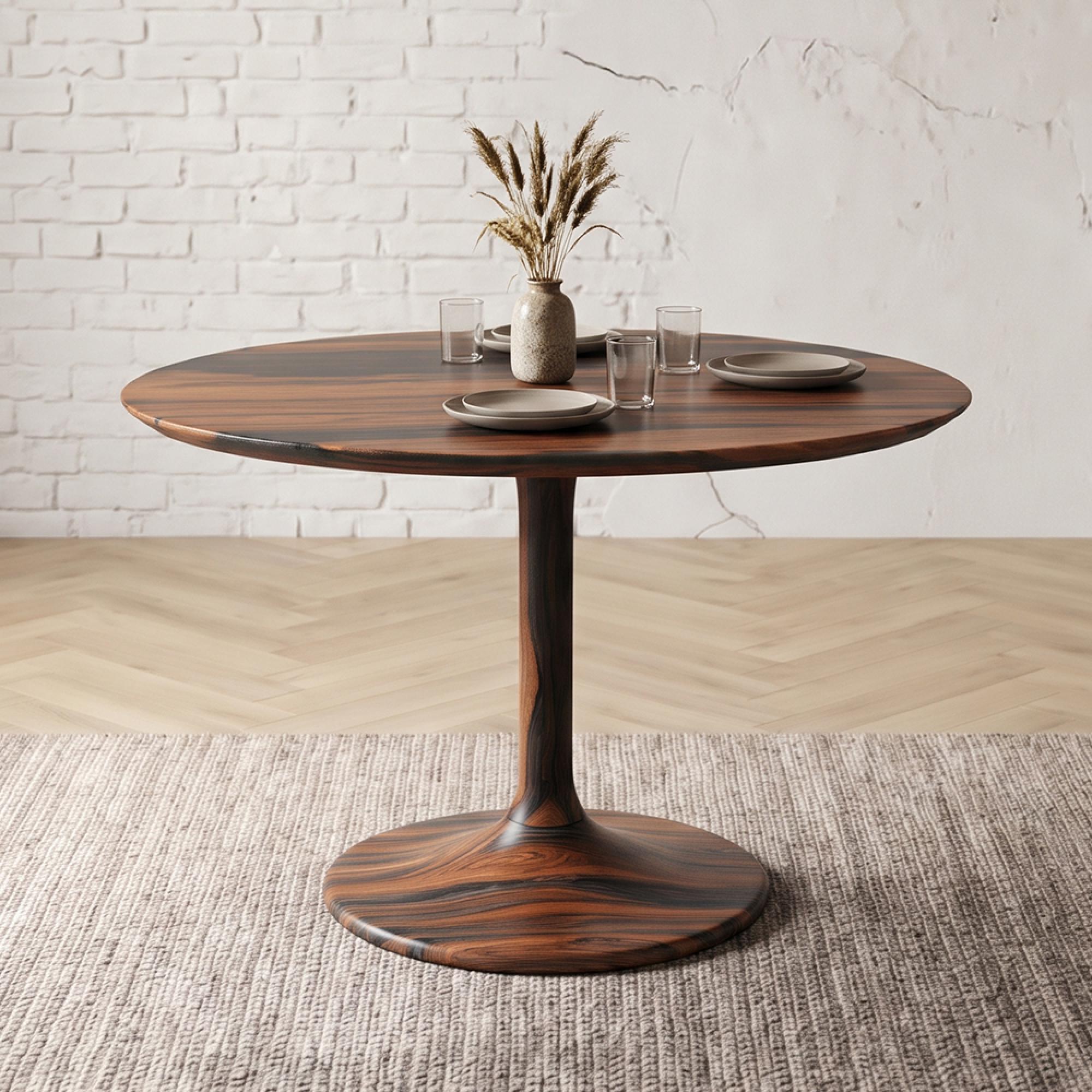 Goa Tulip Dining Table - 115cm - 4 Seater - Round - Rustic Sheesham