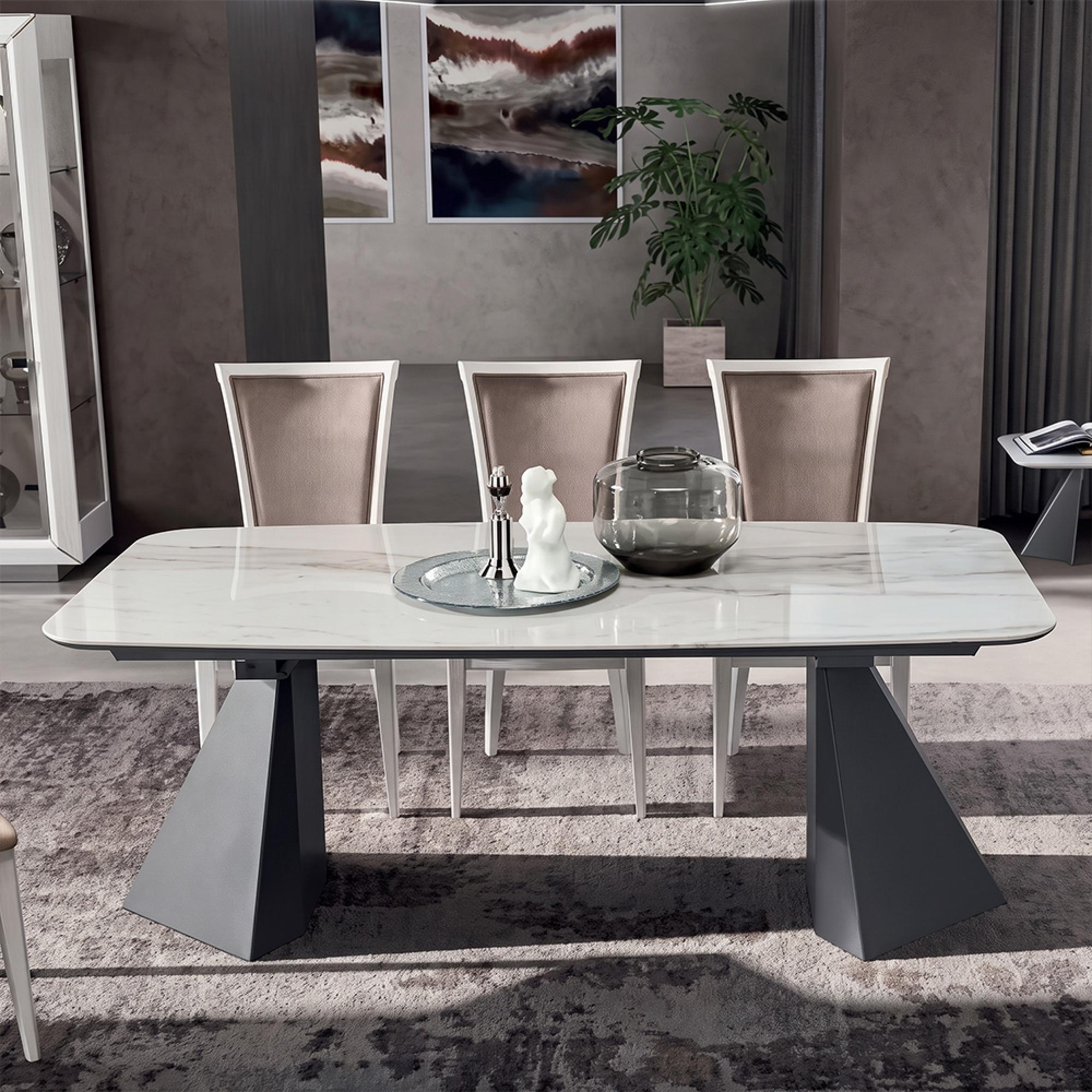 Elite Italian Bianco Antico Ceramic Pedestal Dining Table - Sizes Available