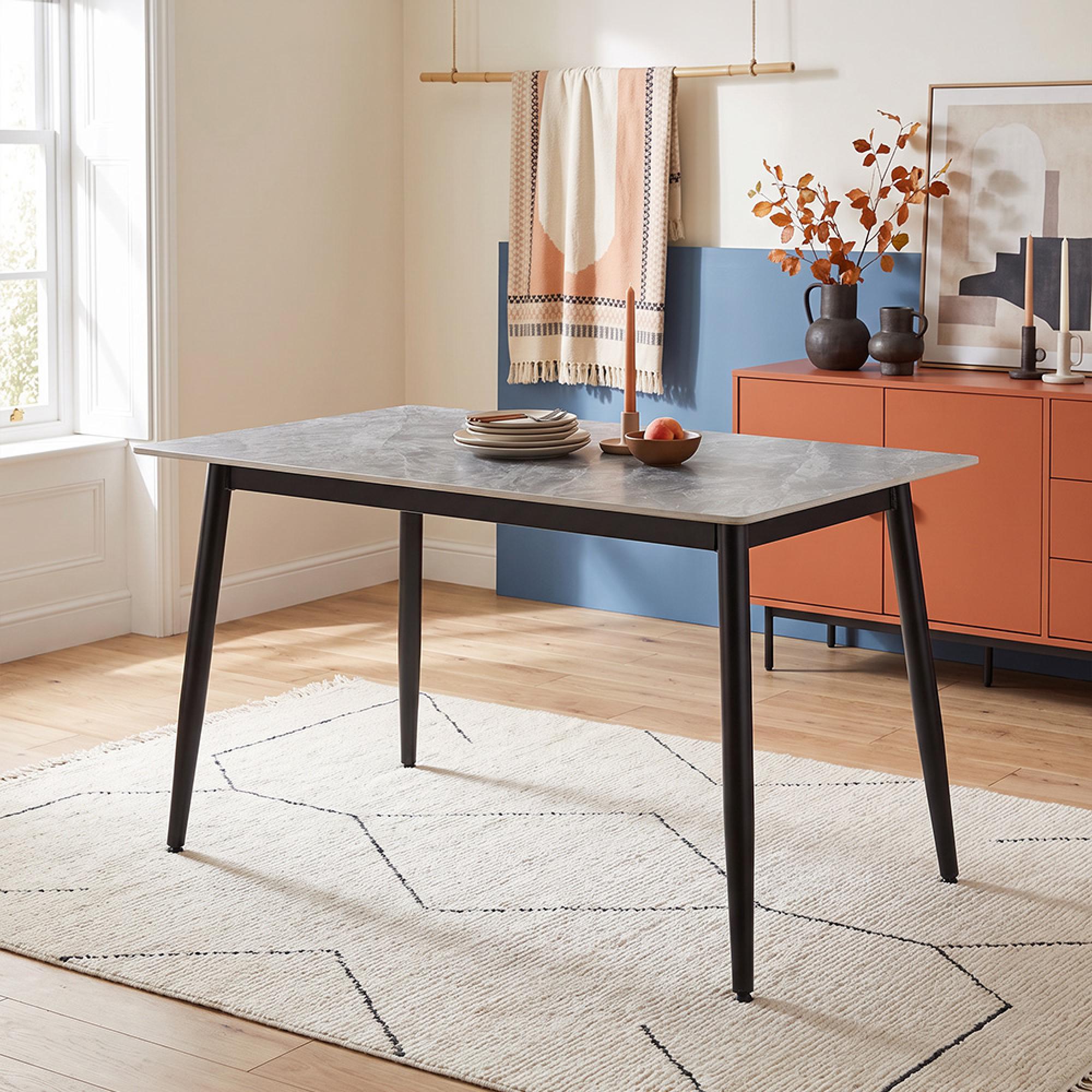 Breton Grey Ceramic 4 Seater 120cm Compact Dining Table