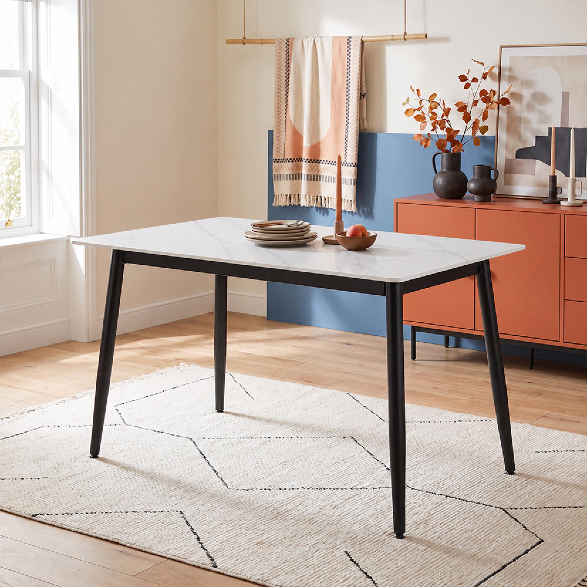 Breton White Ceramic 4 Seater 120cm Compact Dining Table