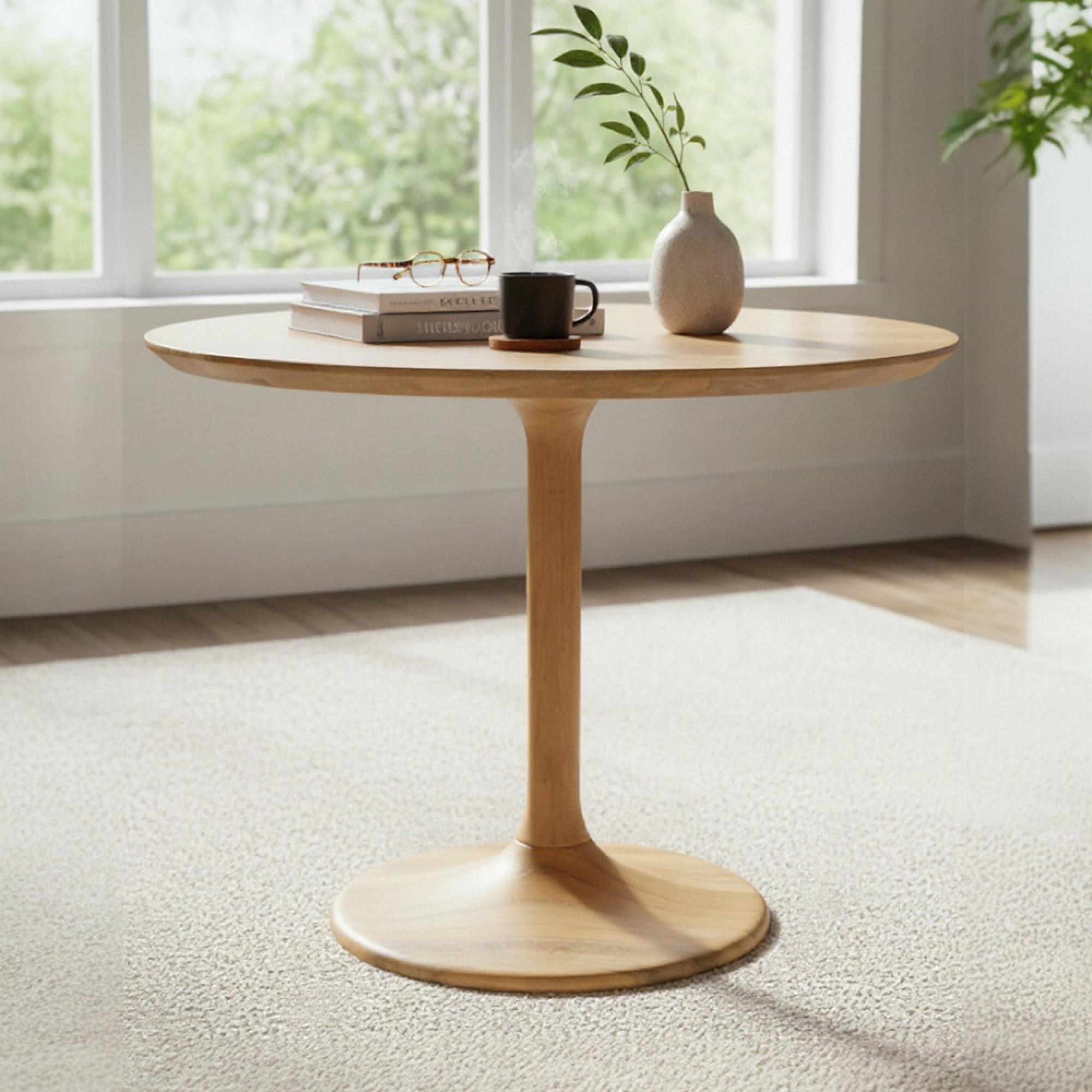 Sindhu Natural Mango Wood 4 Seater 115cm Round Tulip Dining Table