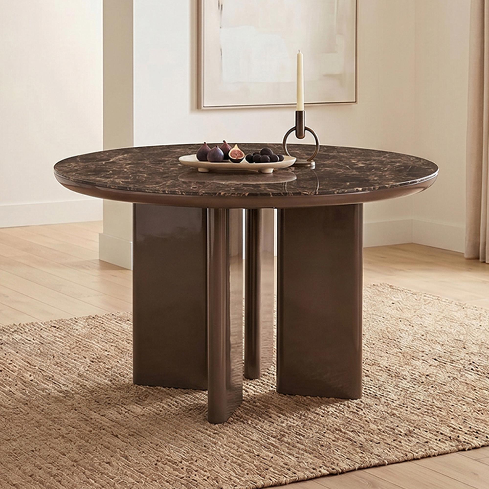 Almundi Dining Table - 120cm - 4 Seater - Round - Pedestal - Chocolate Brown - Ceramic