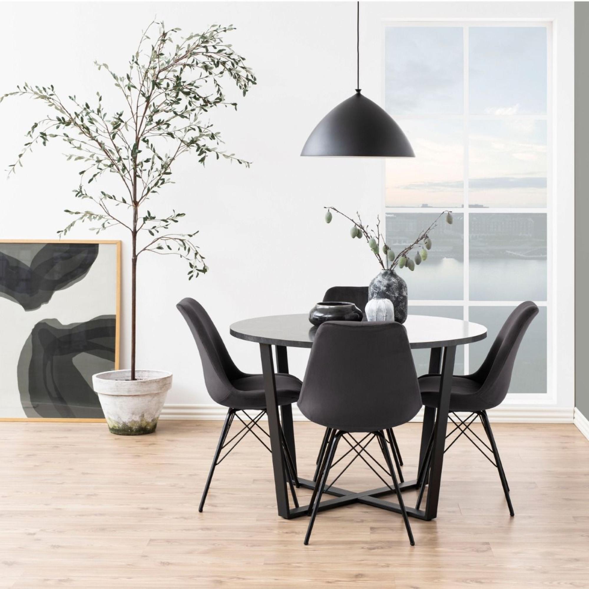 Amble Dining Table - 4 Seater - Round - Black Legs - Black Marble Effect
