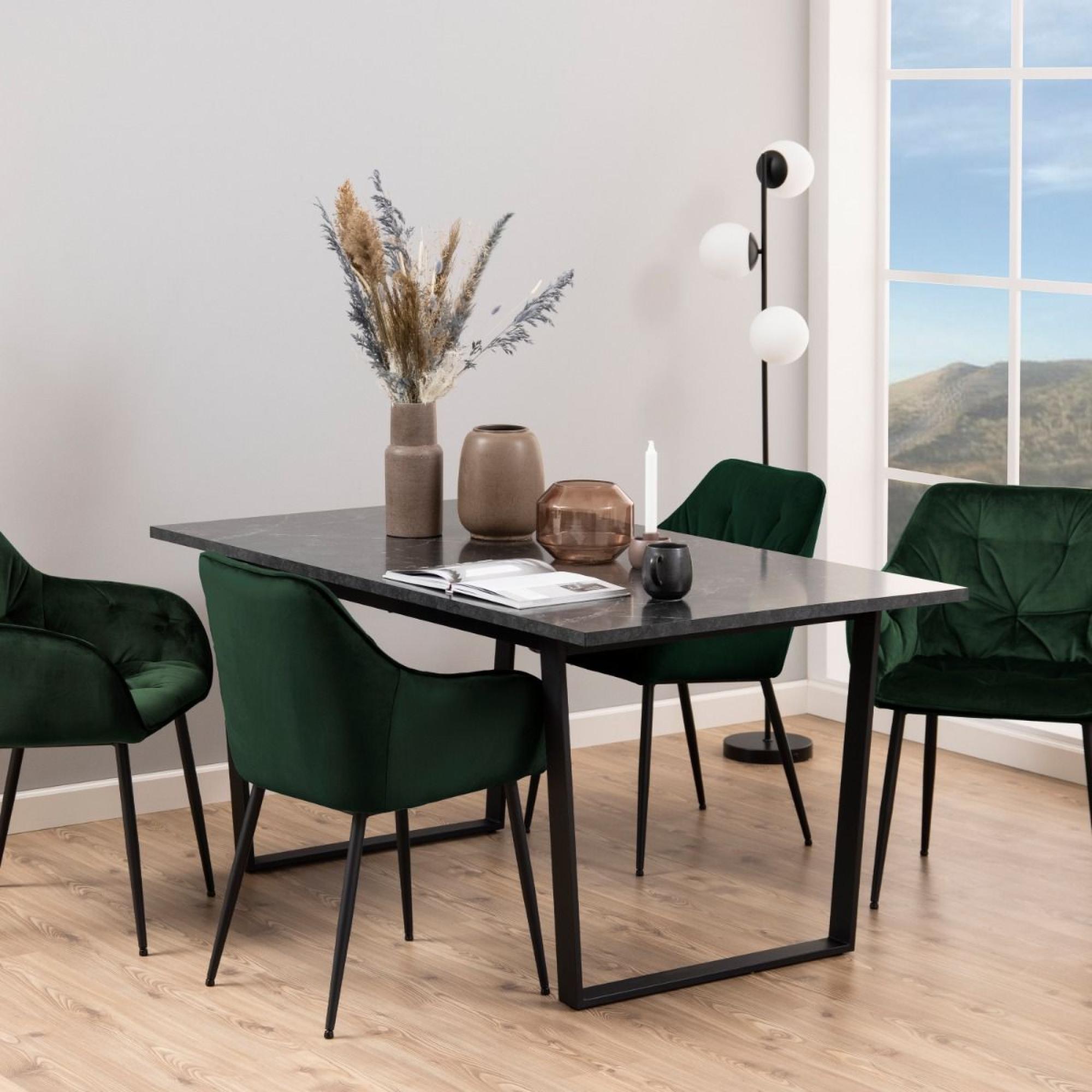 Amble Dining Table - 6 Seater - Black Marble Effect