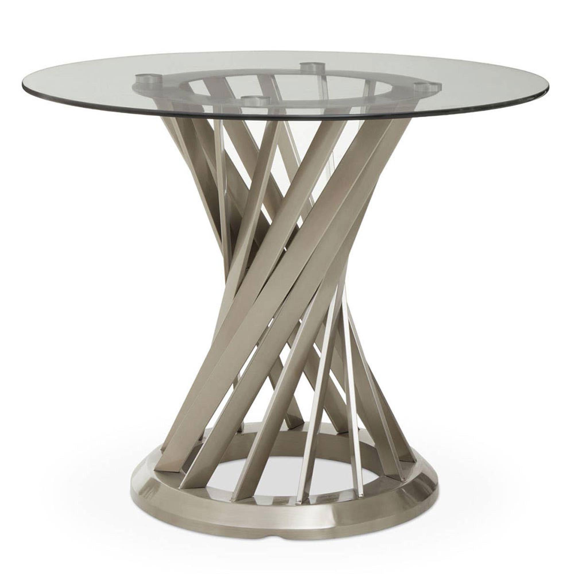 Anzio Dining Table - 2 Seater - 90cm - Round - Clear Glass with Silver Hourglass Base